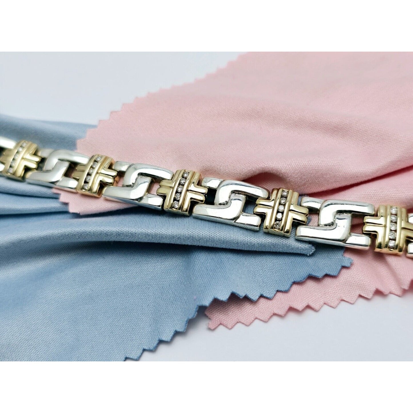 10K Yellow Gold & 925 Sterling Silver Diamond Link Bracelet