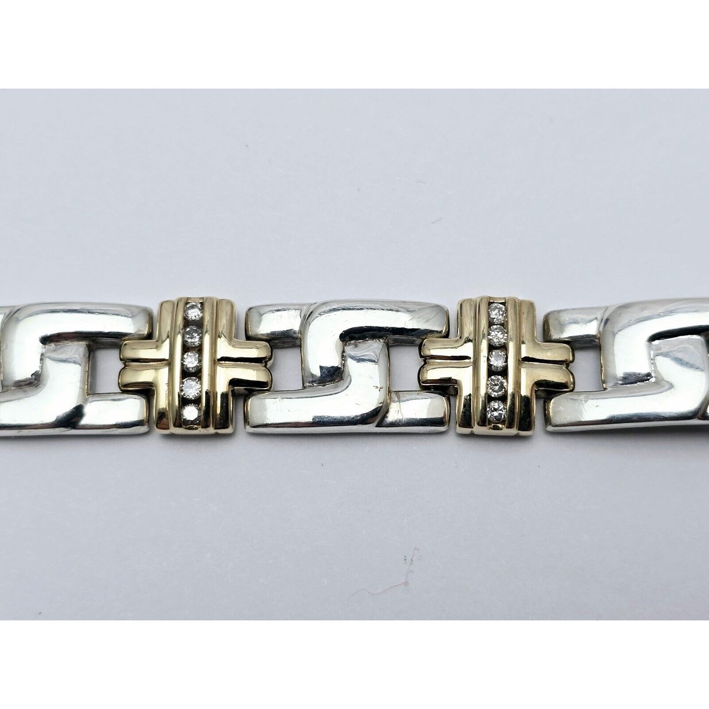 10K Yellow Gold & 925 Sterling Silver Diamond Link Bracelet