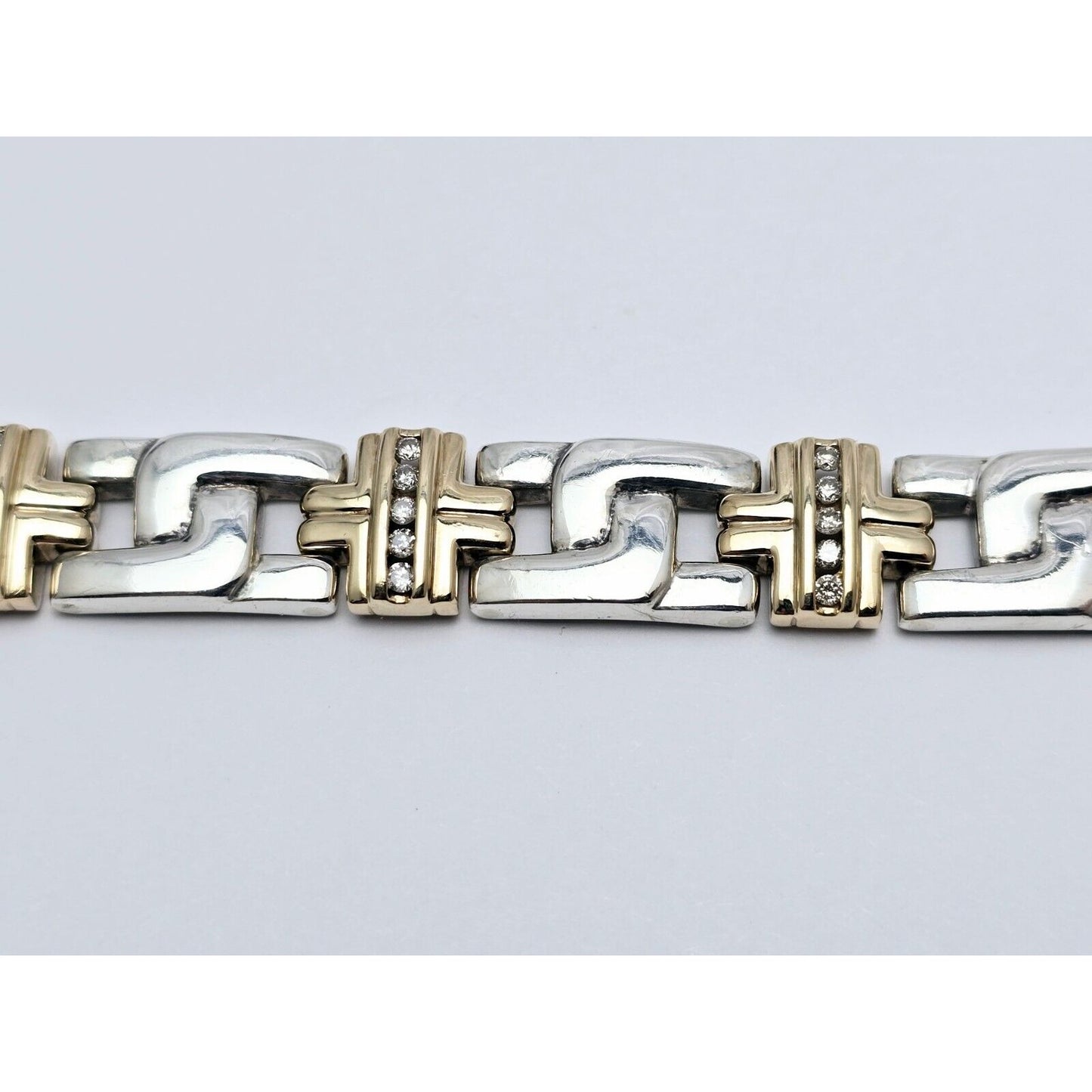 10K Yellow Gold & 925 Sterling Silver Diamond Link Bracelet