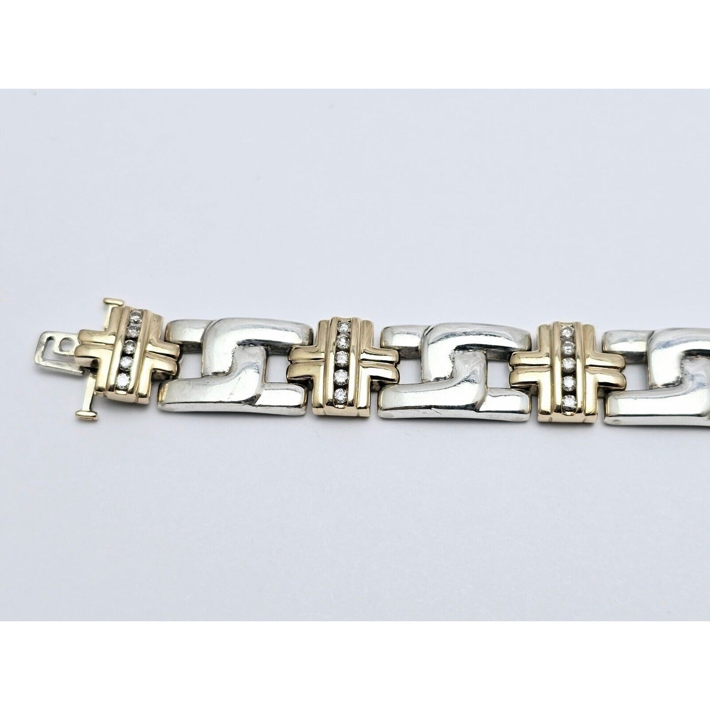 10K Yellow Gold & 925 Sterling Silver Diamond Link Bracelet