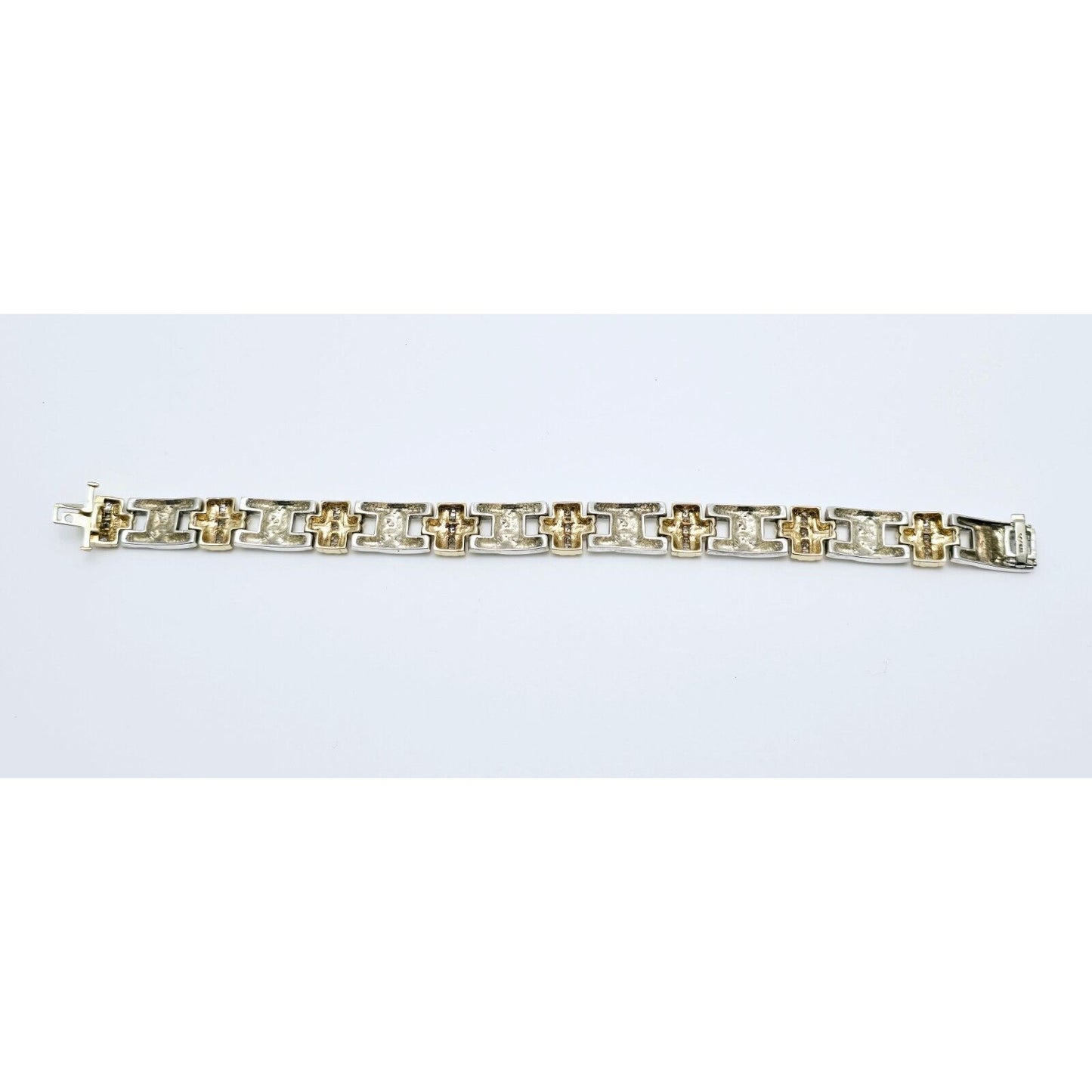 10K Yellow Gold & 925 Sterling Silver Diamond Link Bracelet