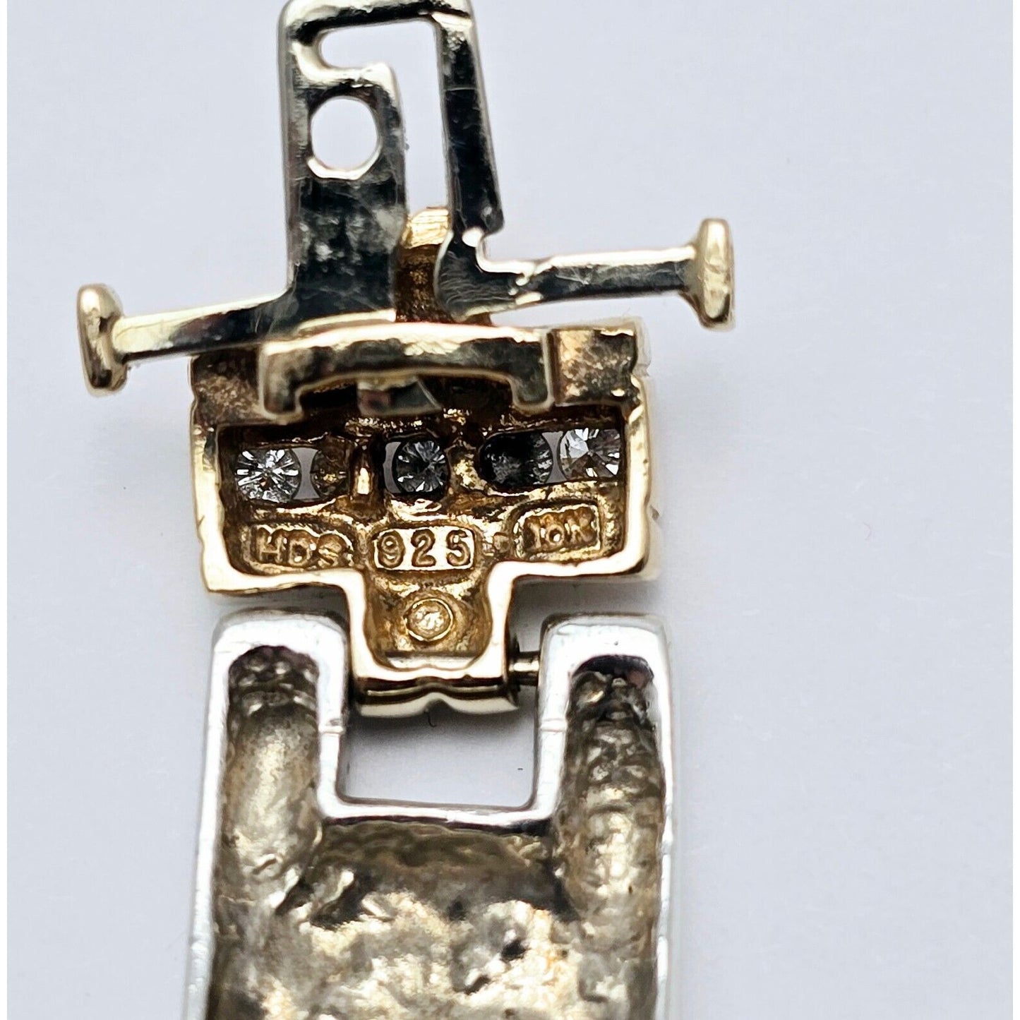 10K Yellow Gold & 925 Sterling Silver Diamond Link Bracelet