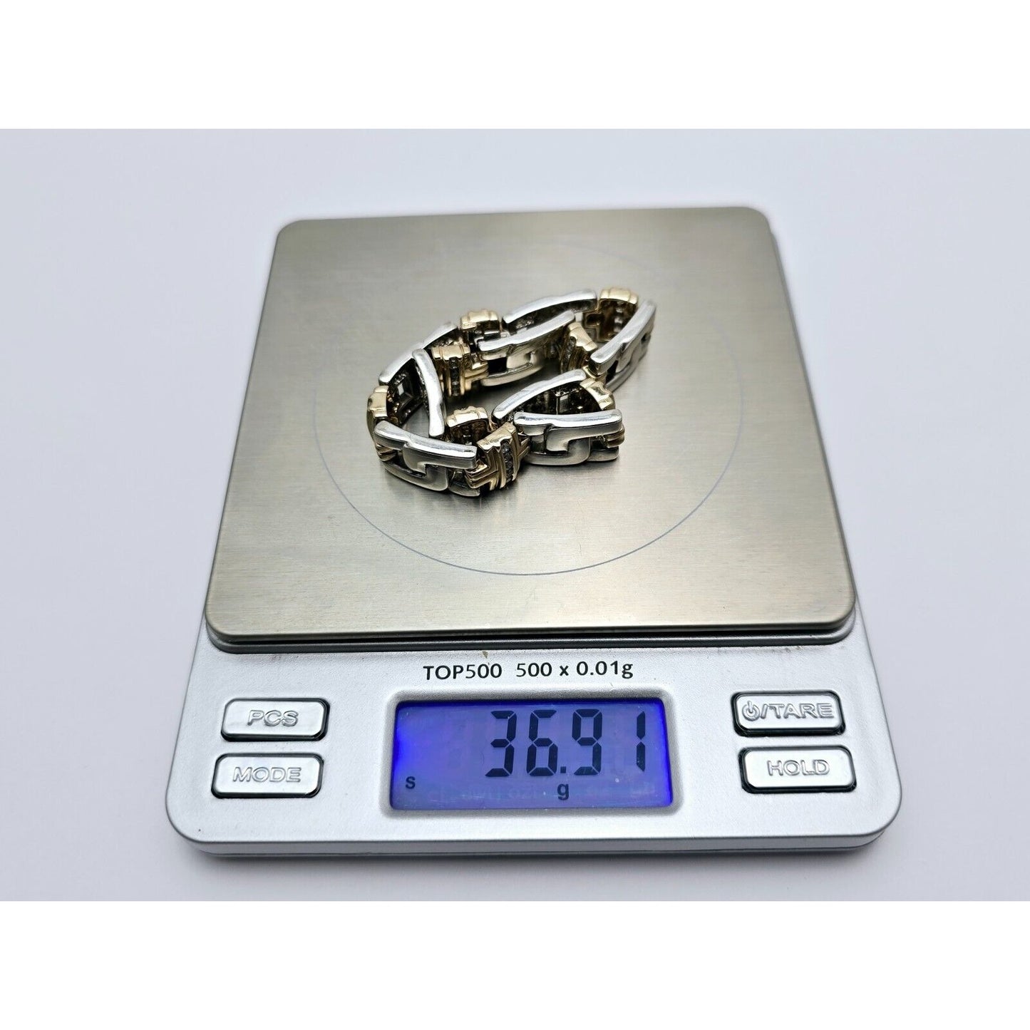 10K Yellow Gold & 925 Sterling Silver Diamond Link Bracelet