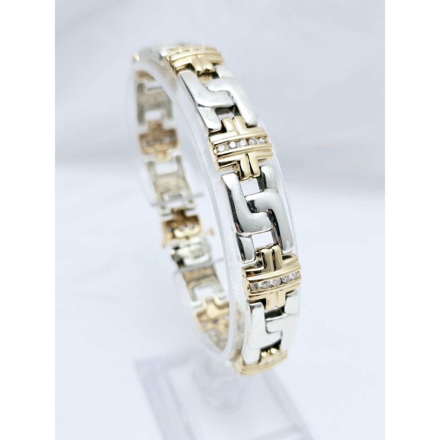 10K Yellow Gold & 925 Sterling Silver Diamond Link Bracelet