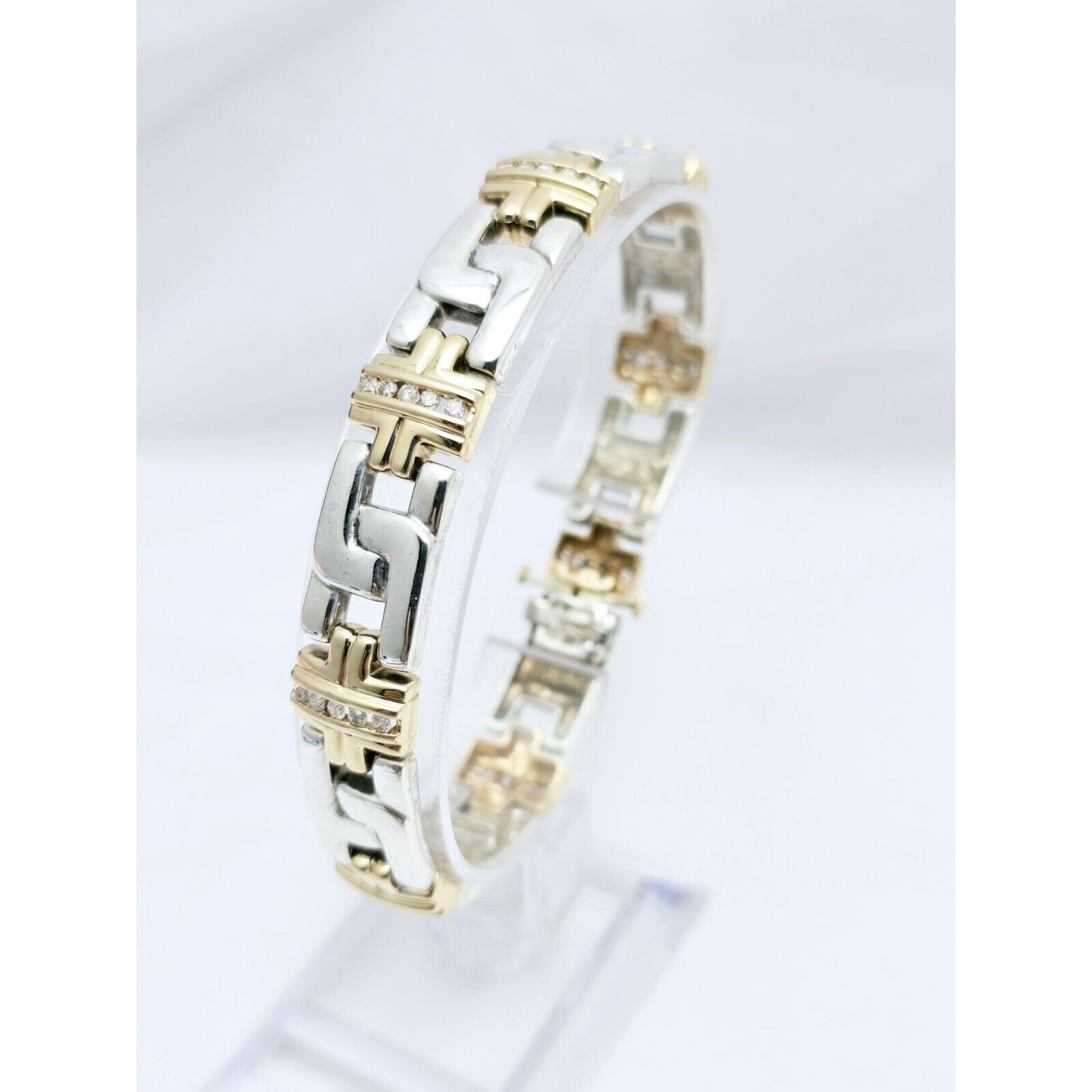 10K Yellow Gold & 925 Sterling Silver Diamond Link Bracelet