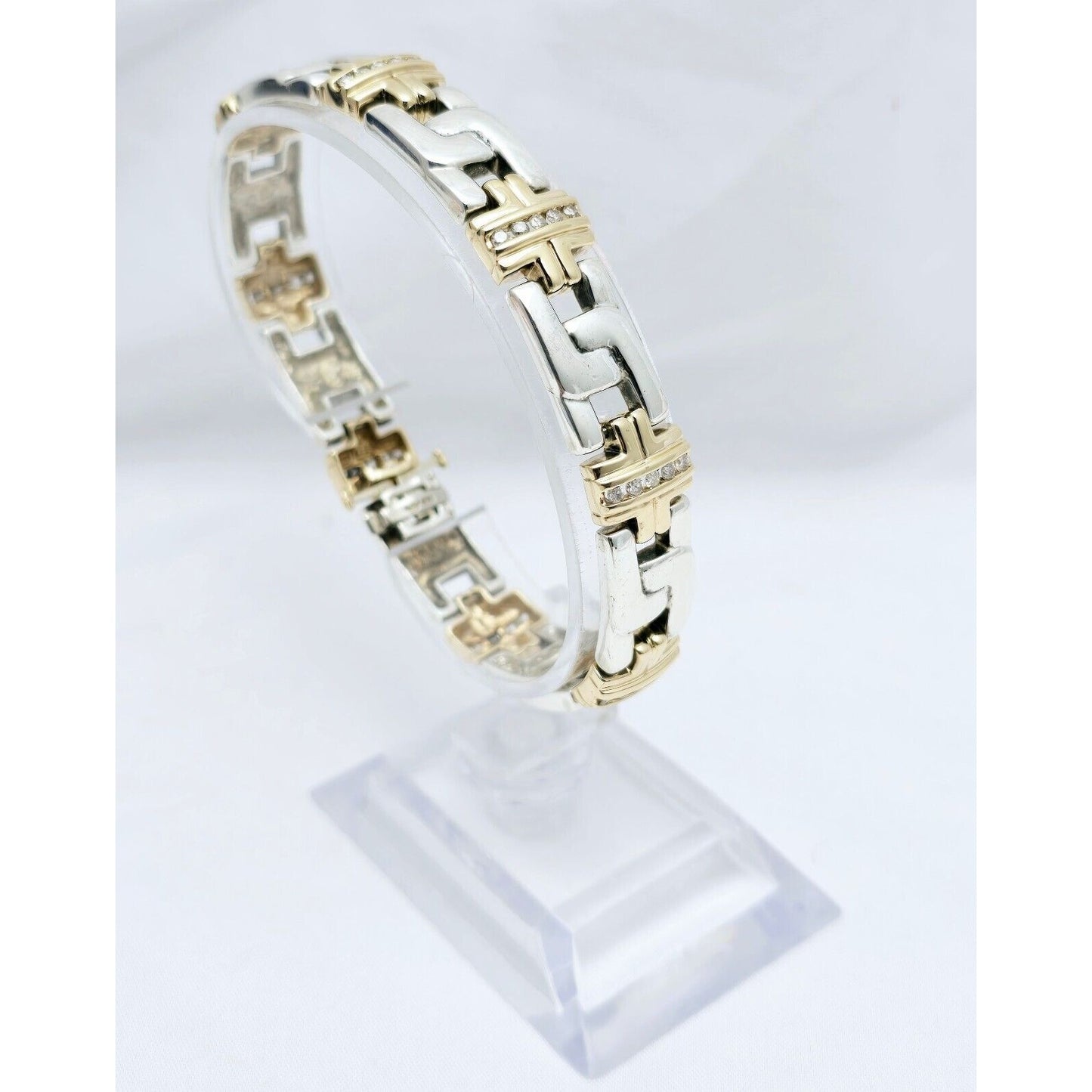 10K Yellow Gold & 925 Sterling Silver Diamond Link Bracelet