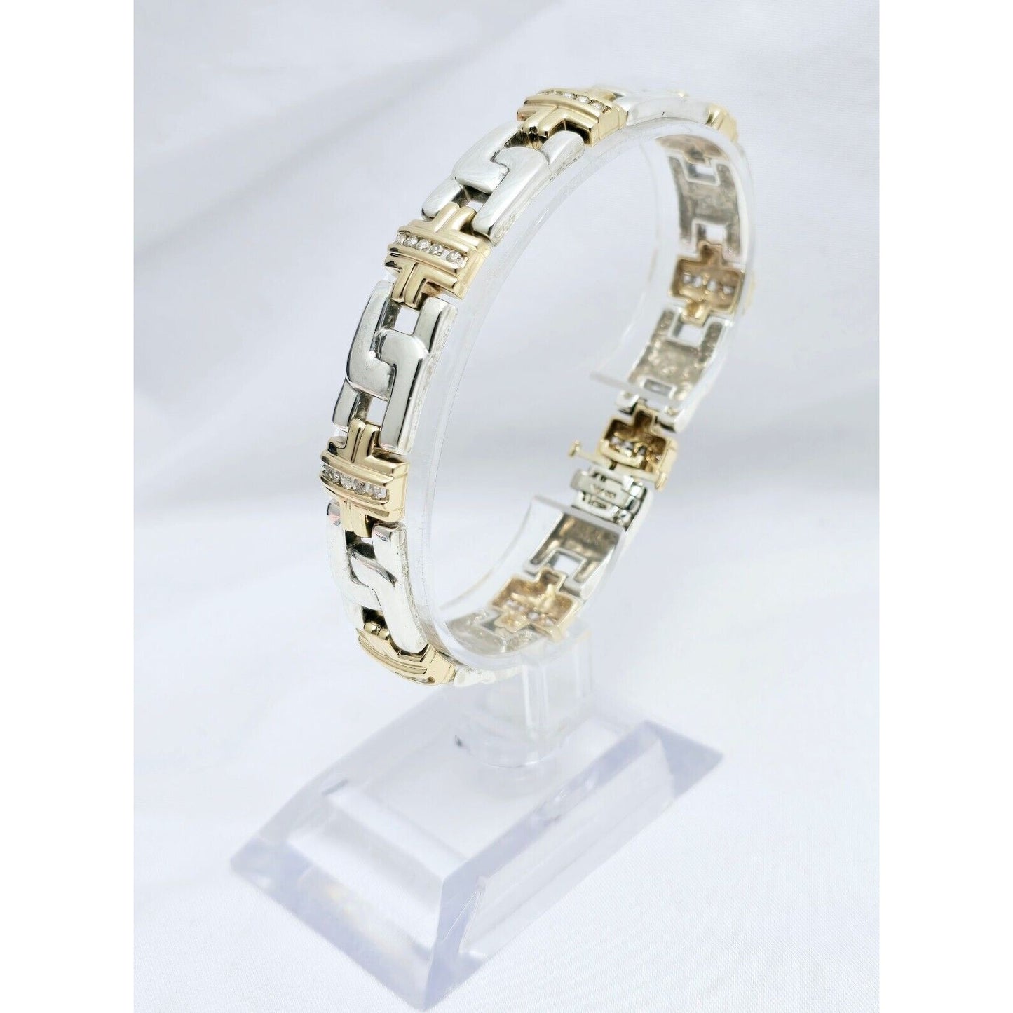 10K Yellow Gold & 925 Sterling Silver Diamond Link Bracelet
