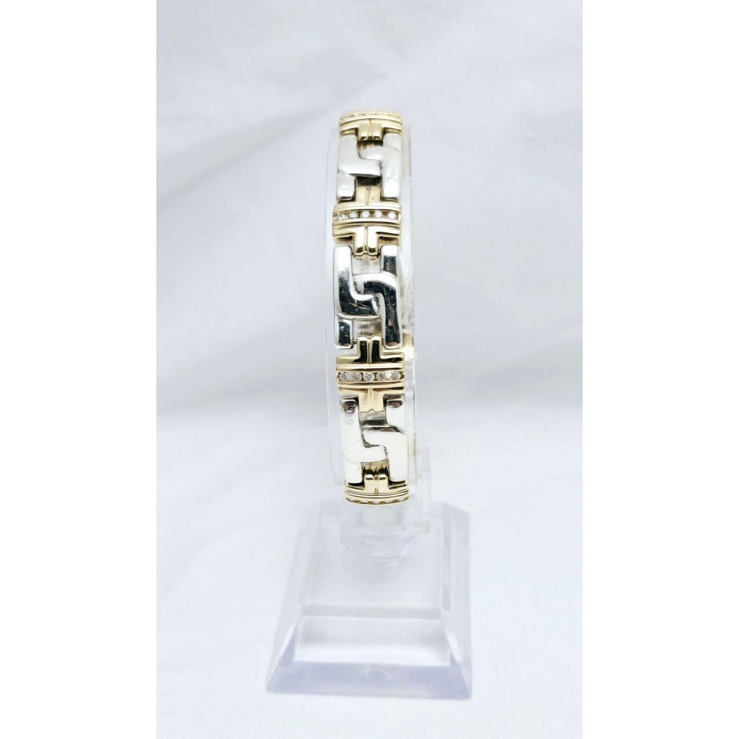 10K Yellow Gold & 925 Sterling Silver Diamond Link Bracelet