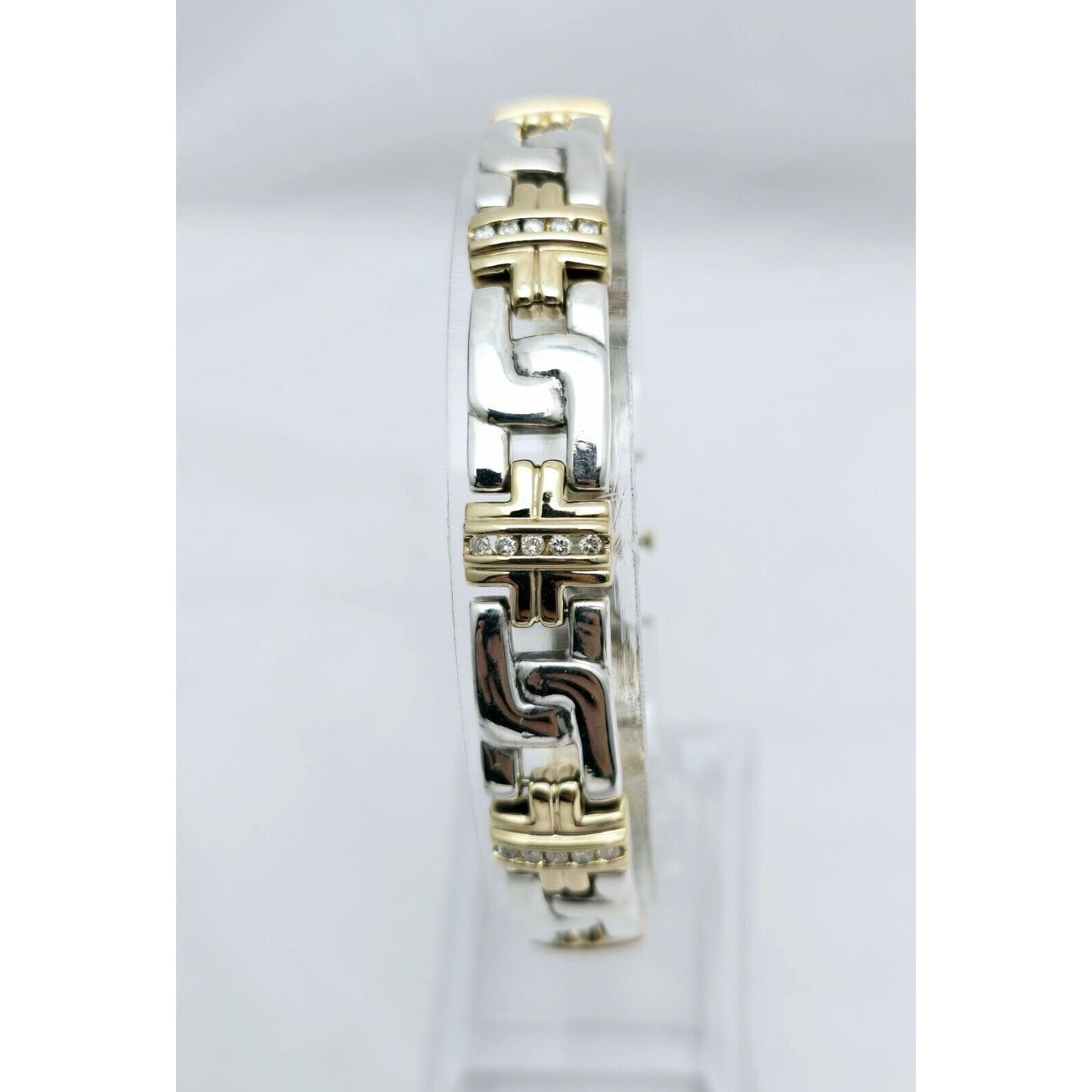 10K Yellow Gold & 925 Sterling Silver Diamond Link Bracelet