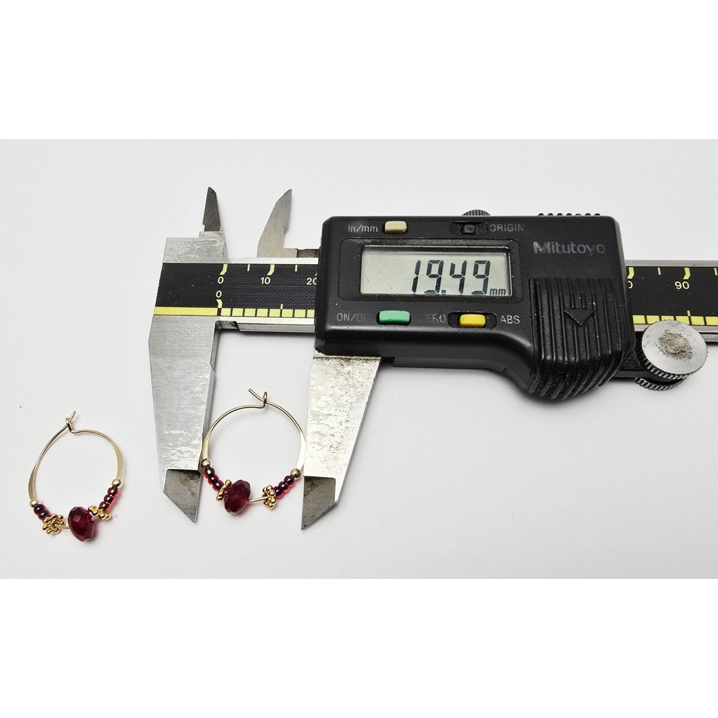 10K Yellow Gold Red Beaded Crystal Hoop Hook Earrings