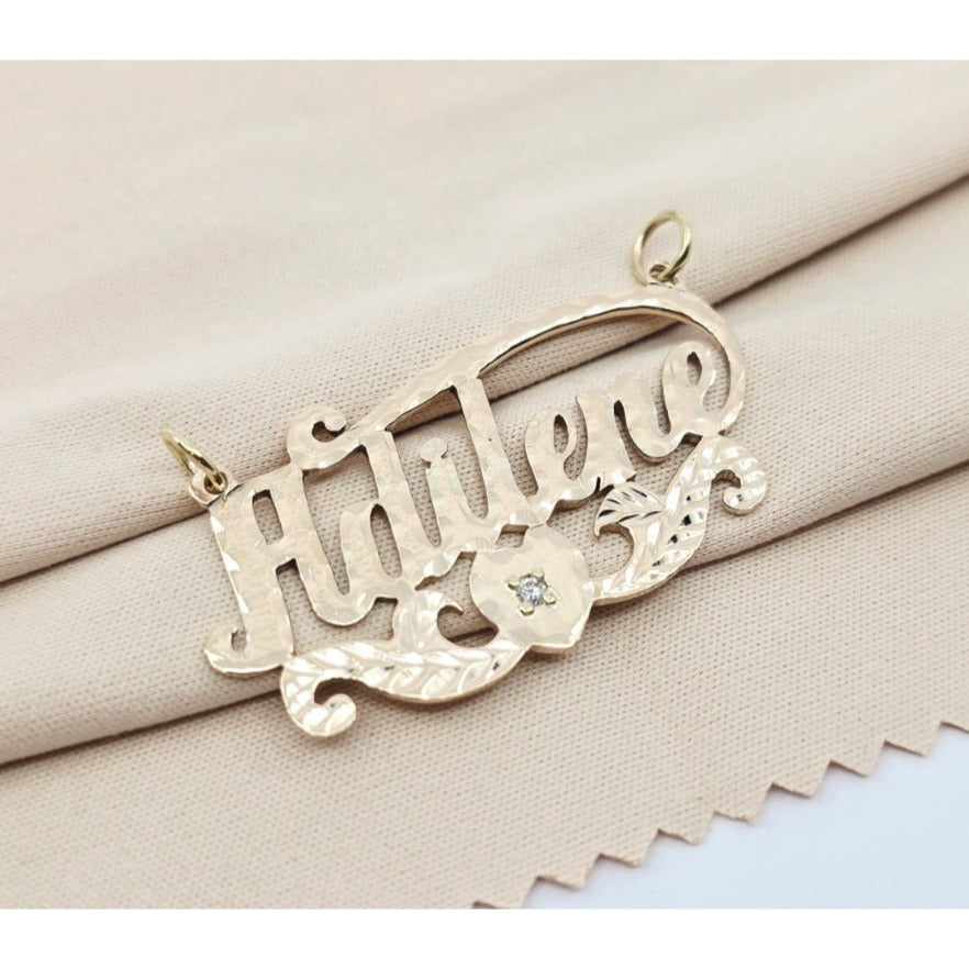 10K Yellow Gold Name Initial "Adilene" Diamond Charm Pendant