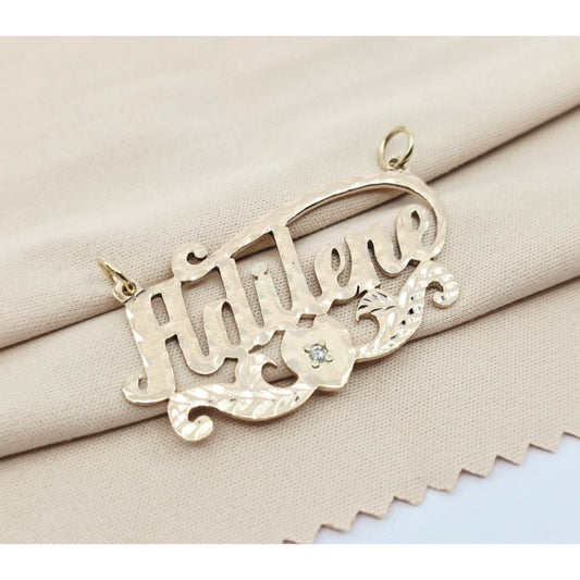10K Yellow Gold Name Initial "Adilene" Diamond Charm Pendant