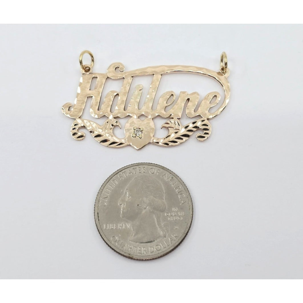 10K Yellow Gold Name Initial "Adilene" Diamond Charm Pendant