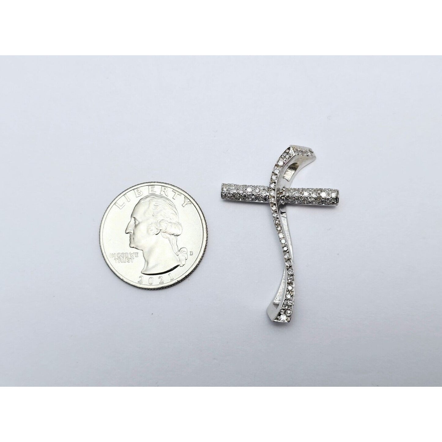 14K White Gold Diamond Wavy Cross Pendant Charm