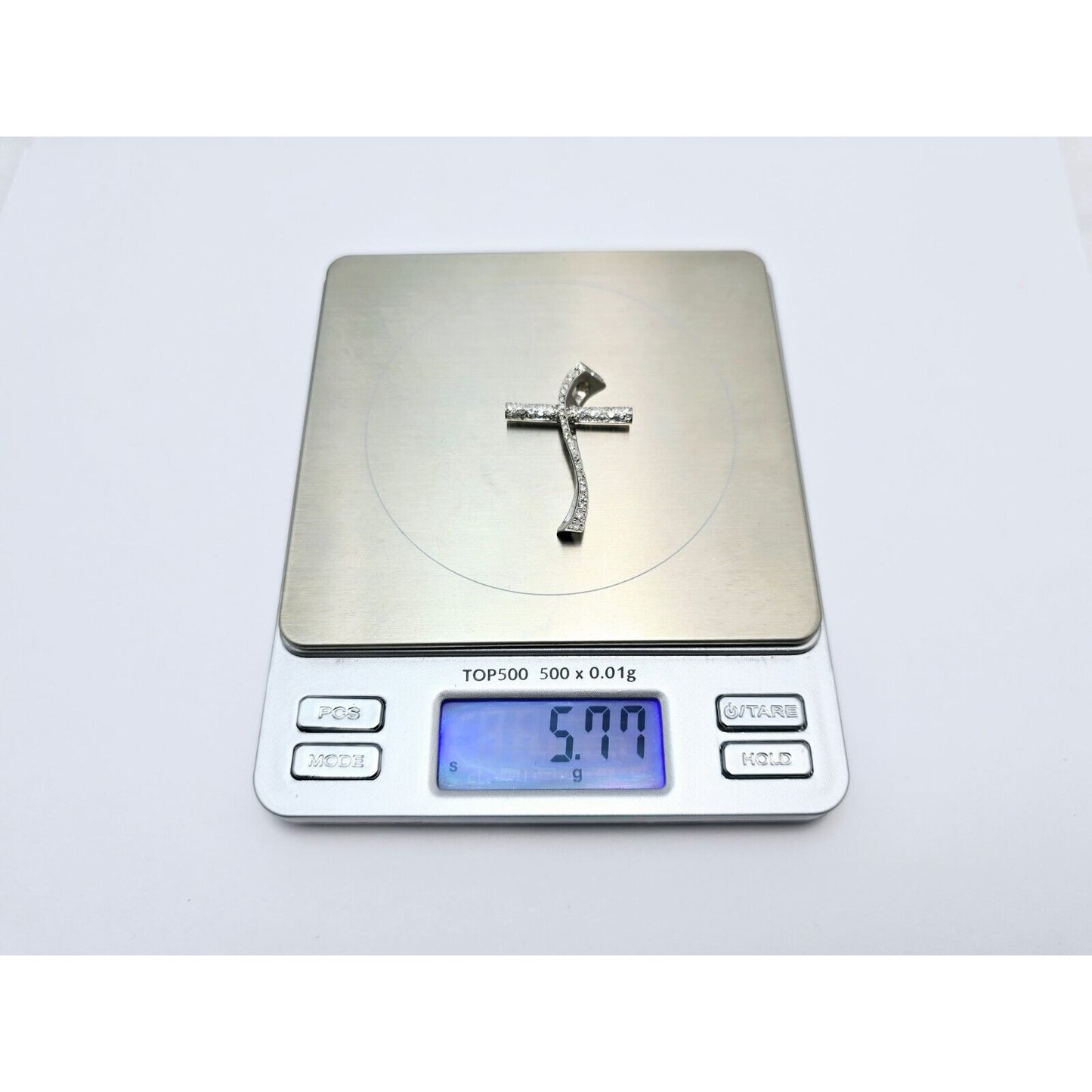 14K White Gold Diamond Wavy Cross Pendant Charm