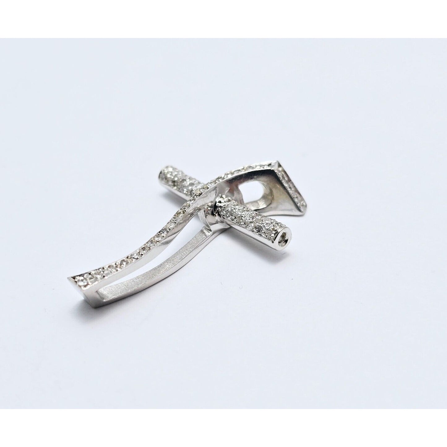 14K White Gold Diamond Wavy Cross Pendant Charm