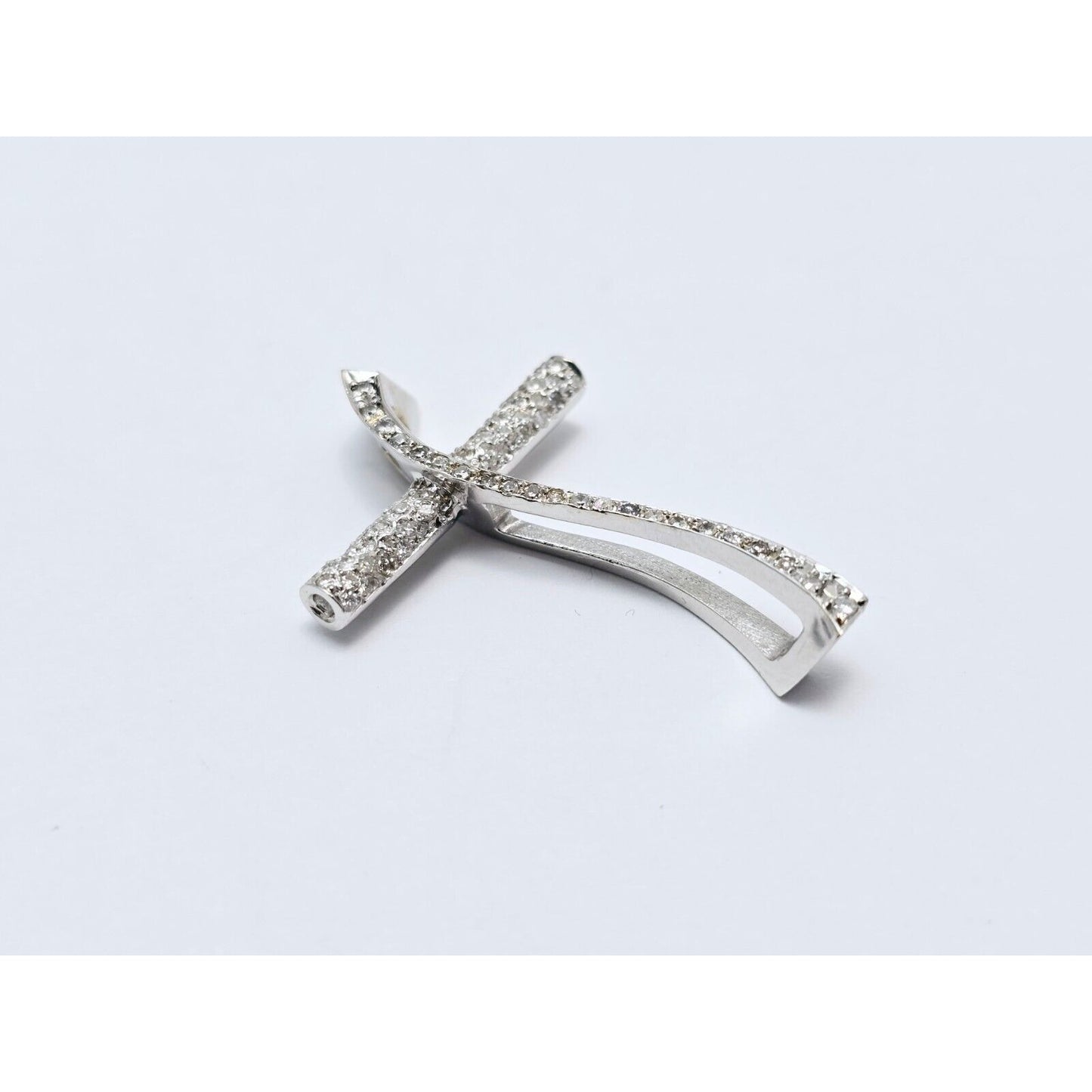 14K White Gold Diamond Wavy Cross Pendant Charm