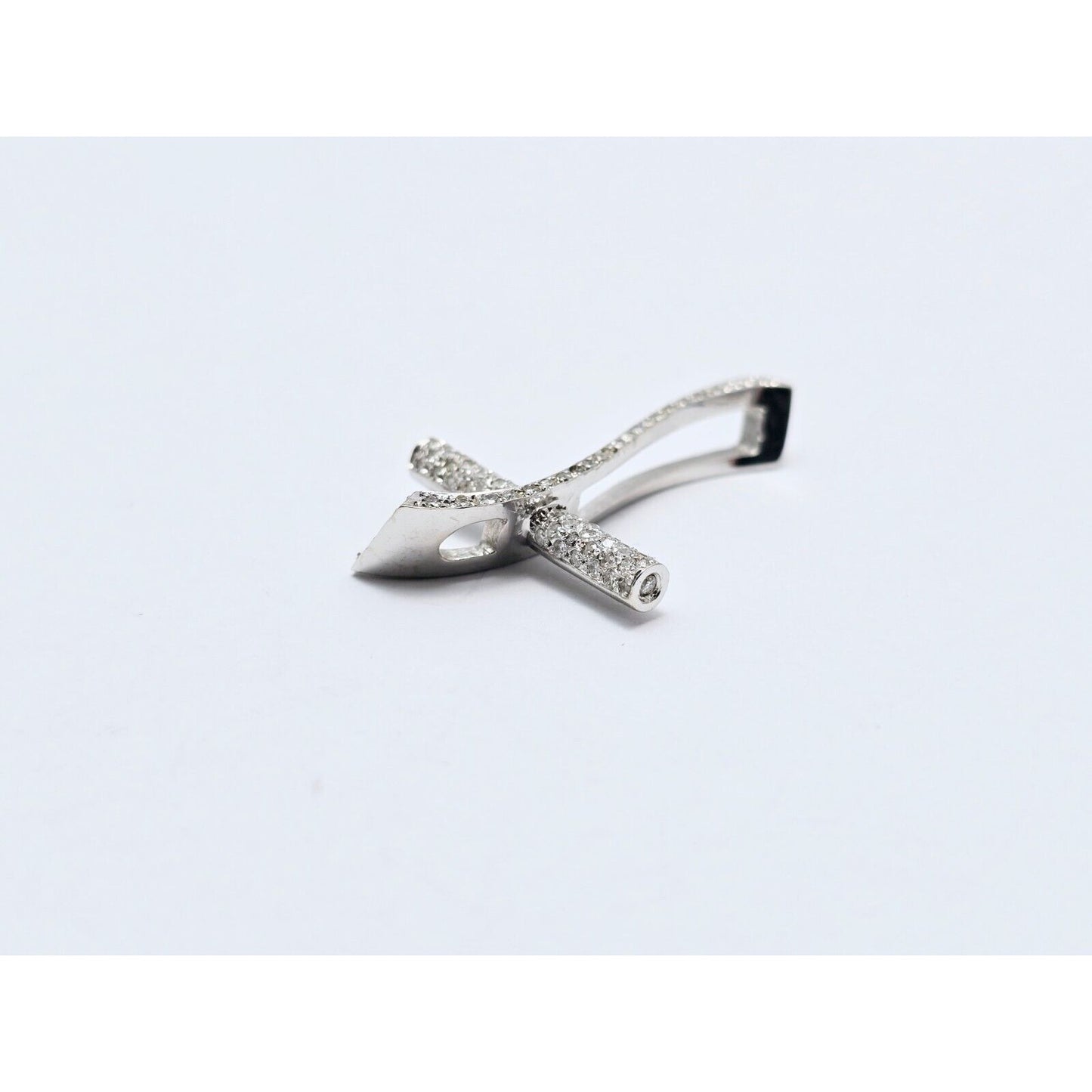 14K White Gold Diamond Wavy Cross Pendant Charm