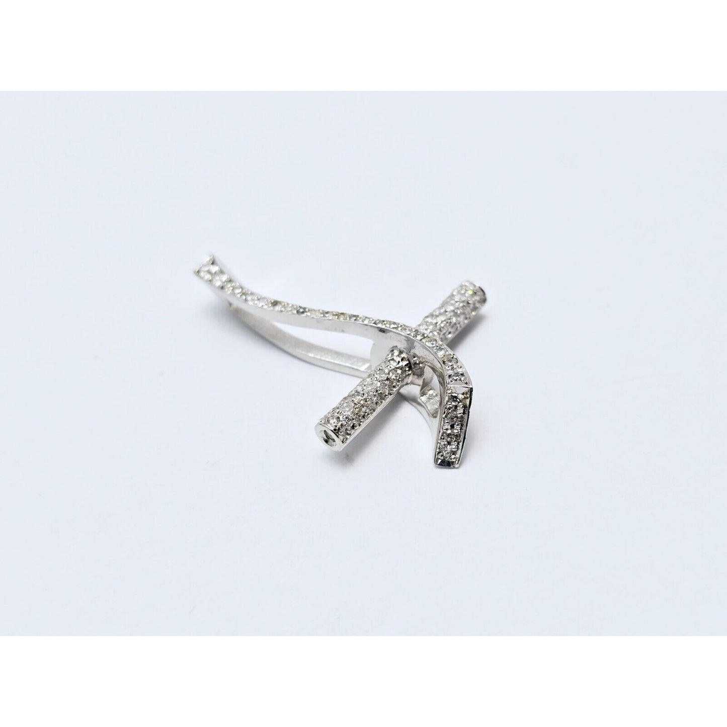 14K White Gold Diamond Wavy Cross Pendant Charm