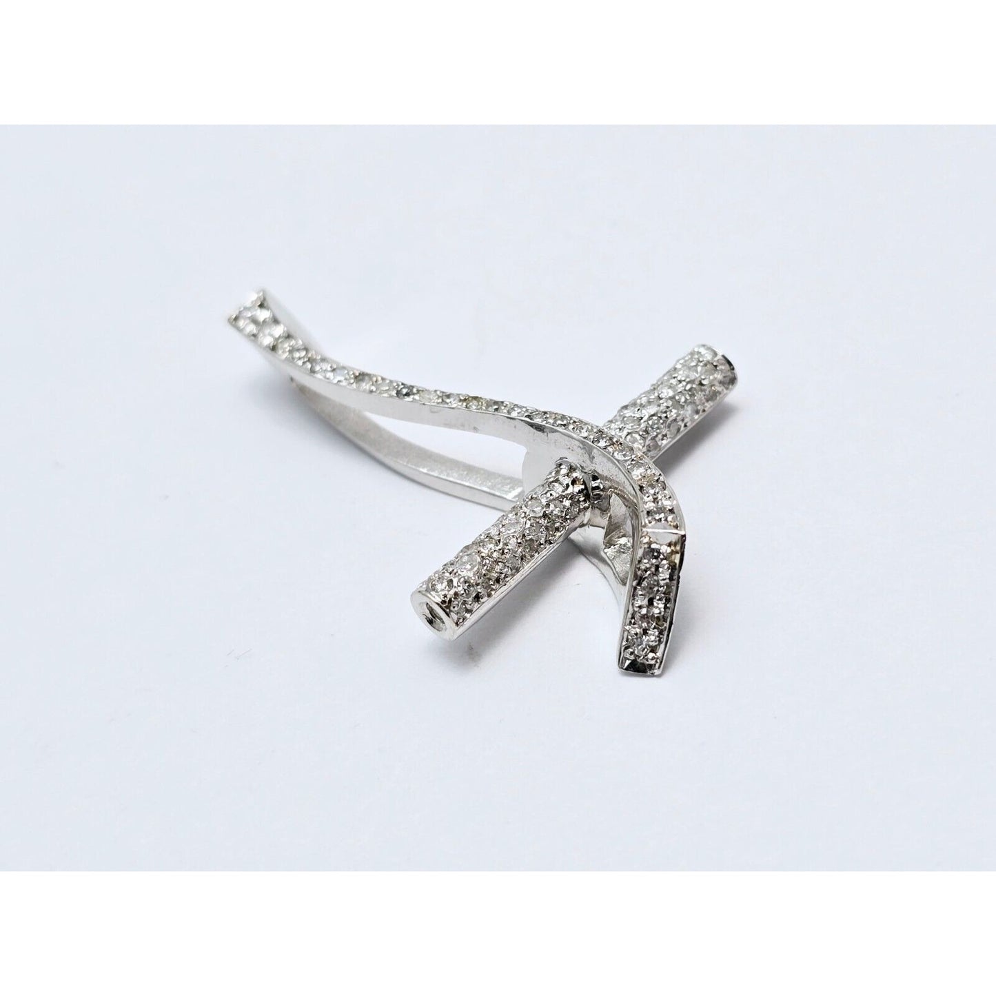 14K White Gold Diamond Wavy Cross Pendant Charm