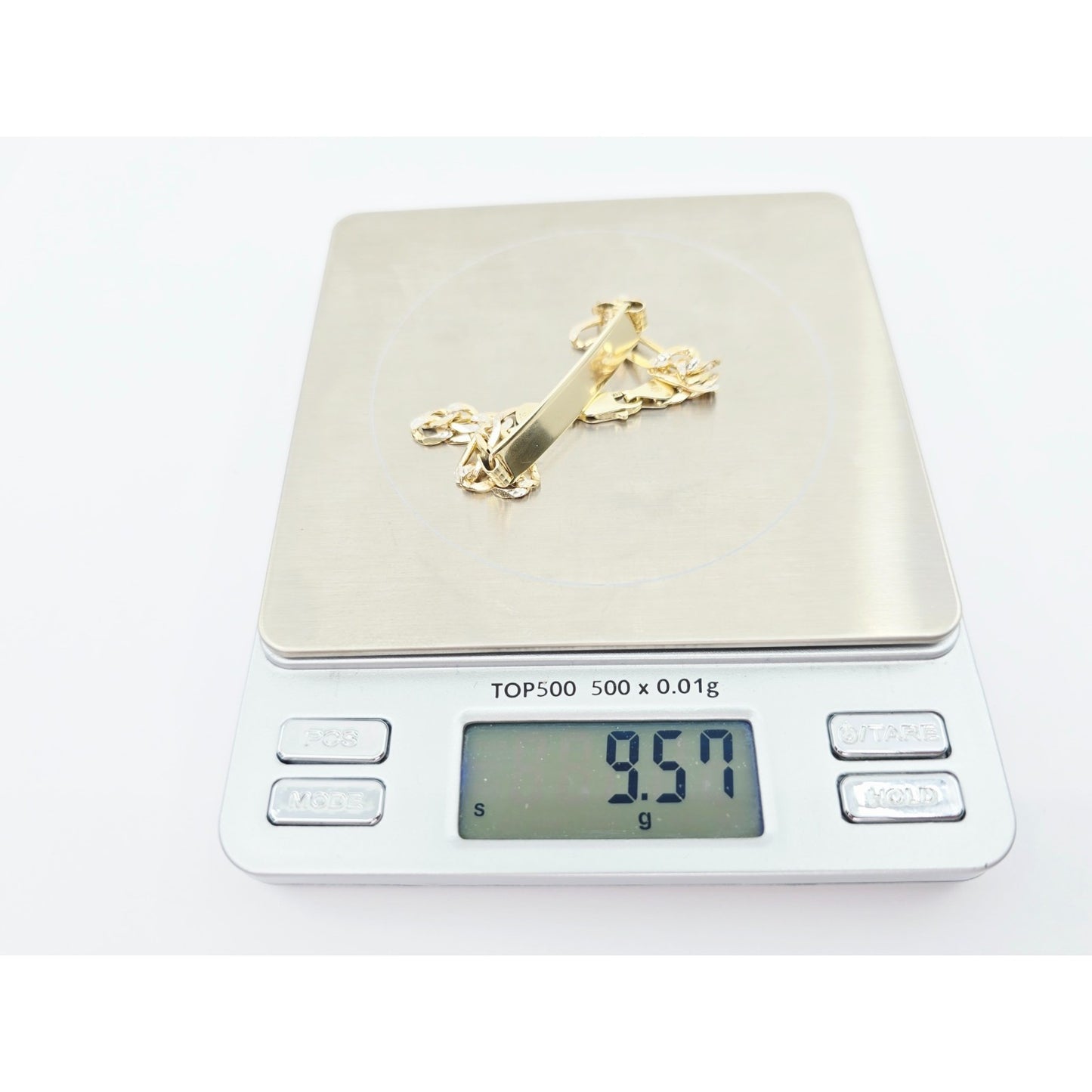 14K Two Tone Gold Diamond Cut Figaro Link ID Bracelet