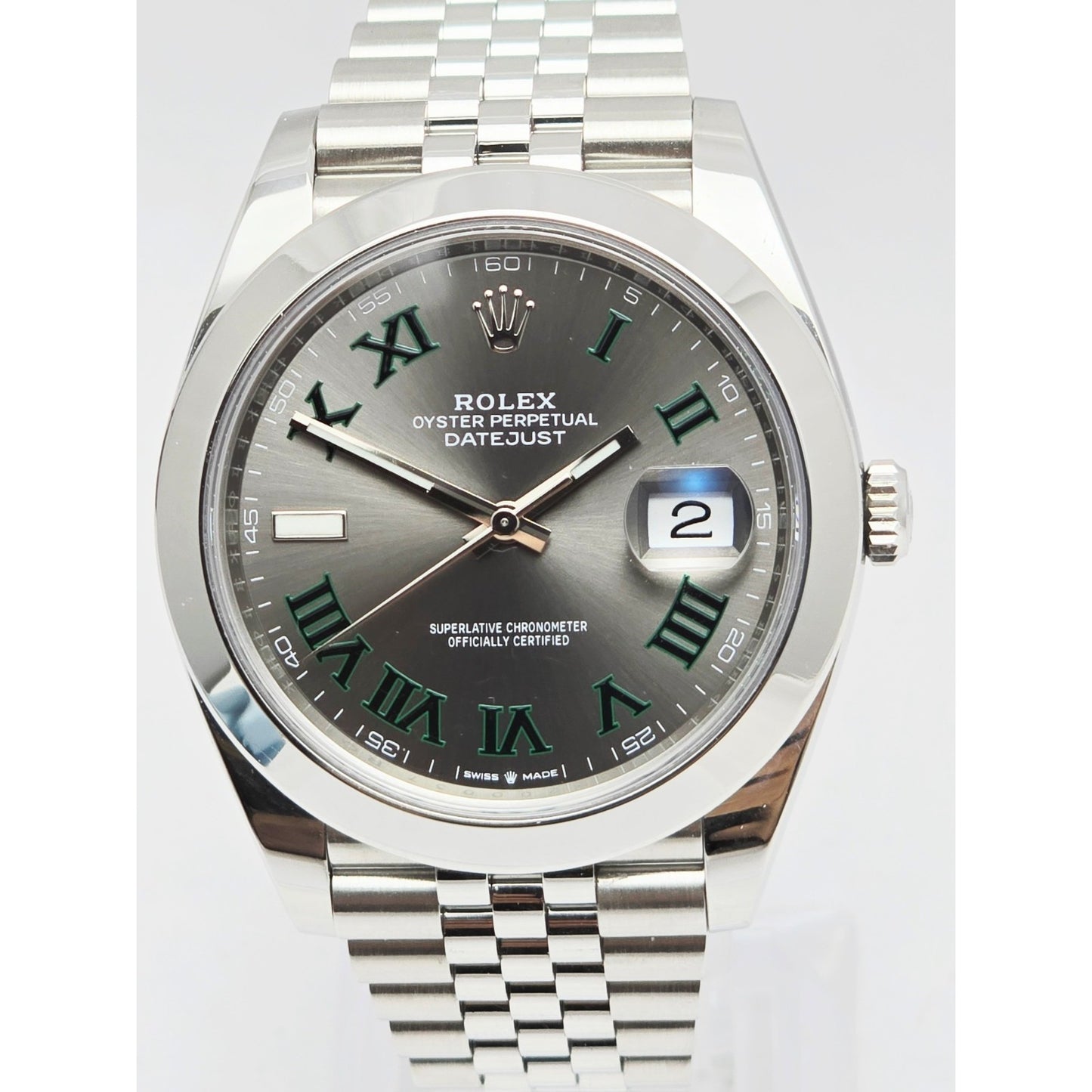 Rolex DateJust 41mm Wimbledon Roman Dial Swiss Stainless Jubilee 126300 Watch