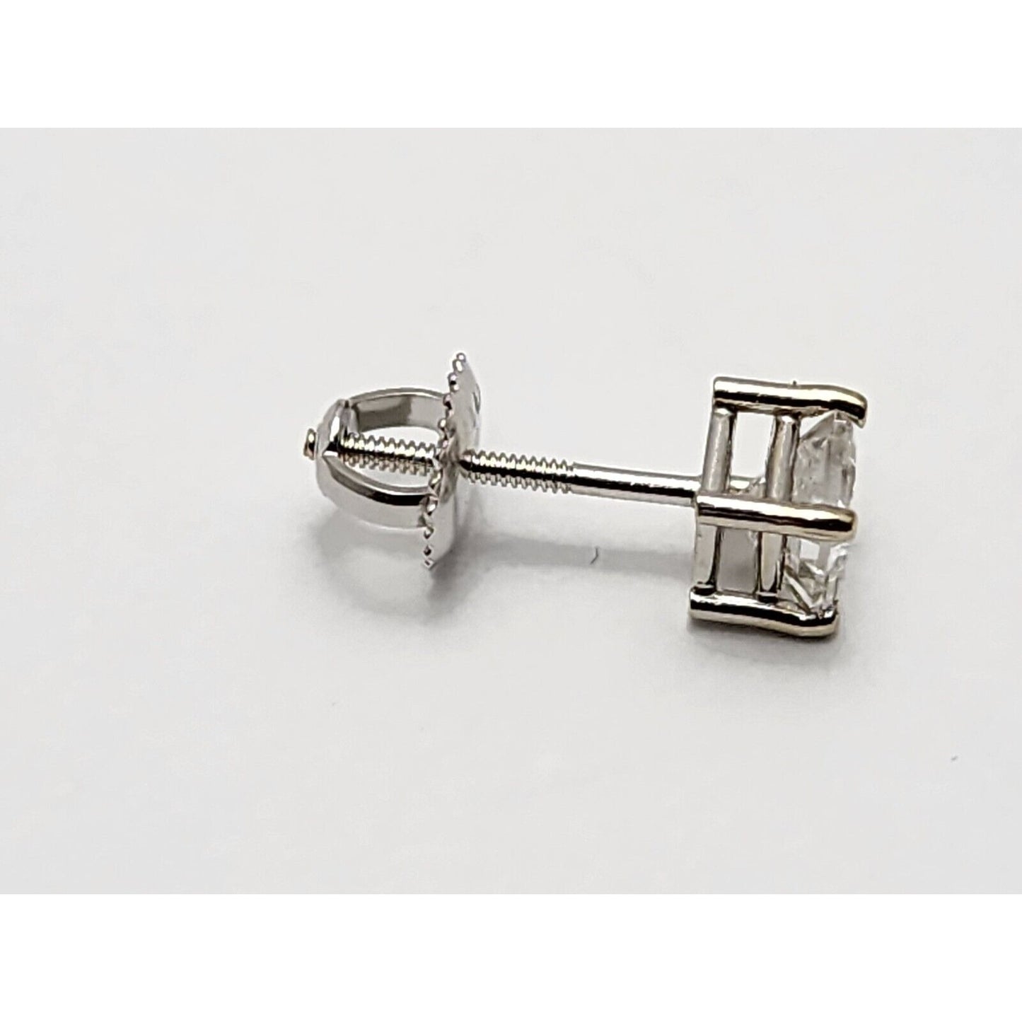 Single 14K White Gold Square Princess Cut Diamond Screw Back Stud Earring