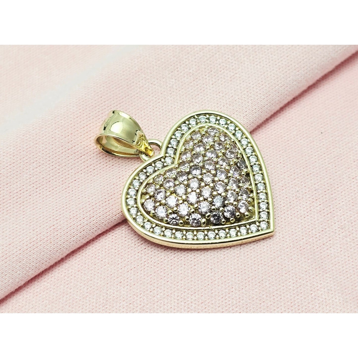 14K Yellow Gold Puffy Heart CZ Charm Pendant