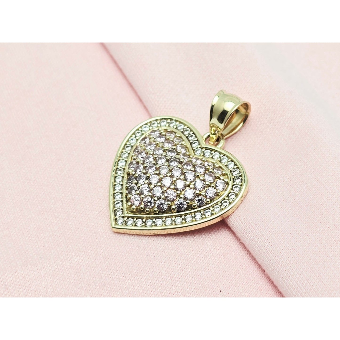 14K Yellow Gold Puffy Heart CZ Charm Pendant