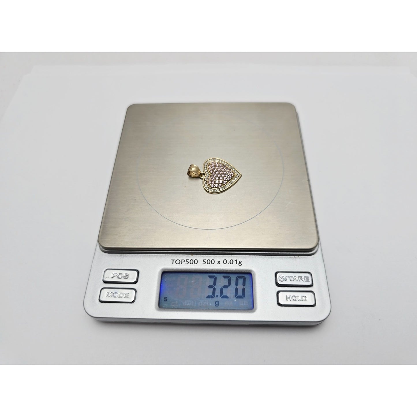 14K Yellow Gold Puffy Heart CZ Charm Pendant