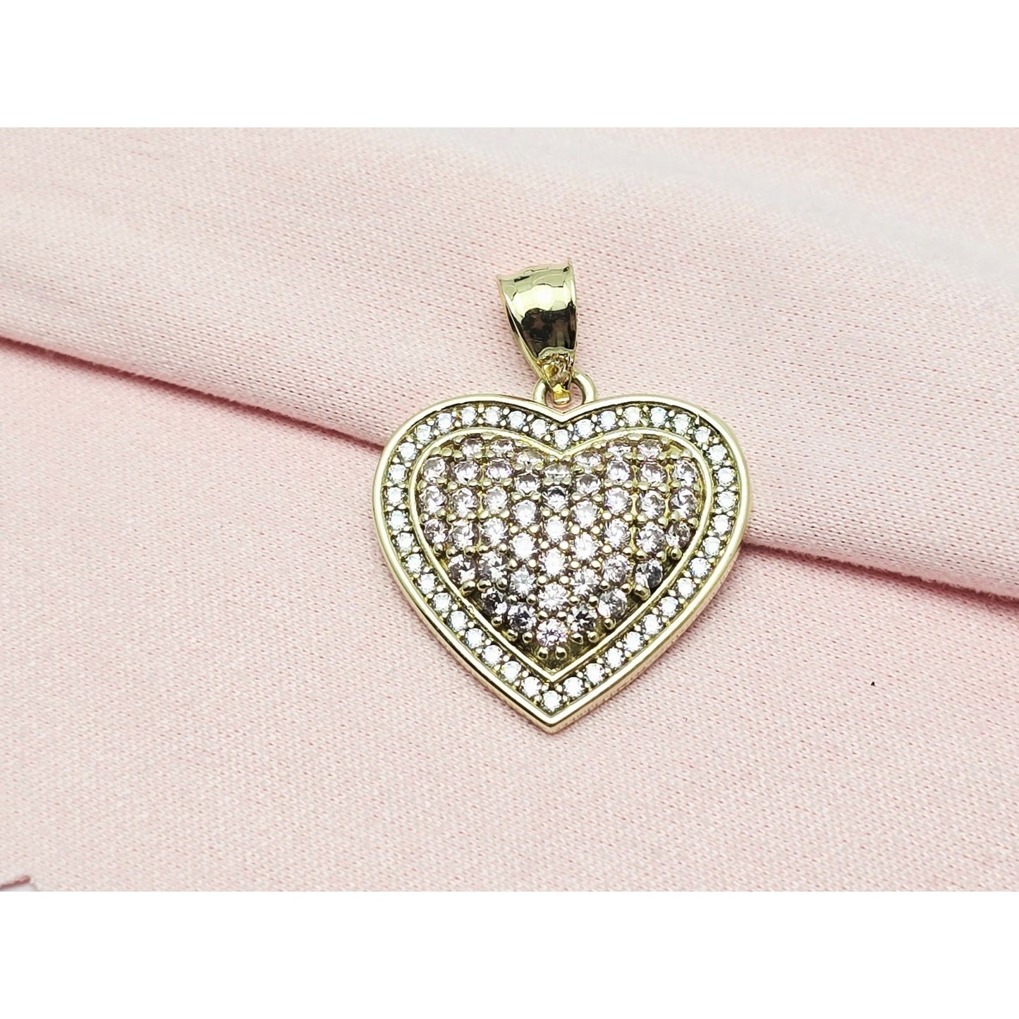 14K Yellow Gold Puffy Heart CZ Charm Pendant