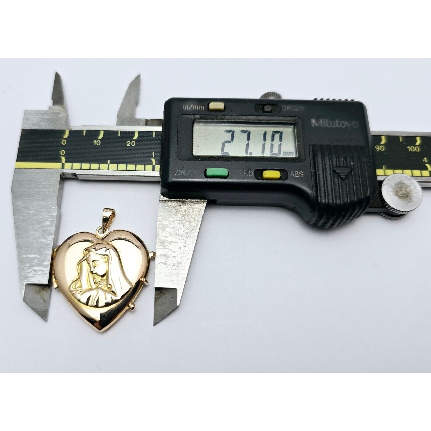 18K Yellow Gold Saint Mary Heart Locket Charm Pendant