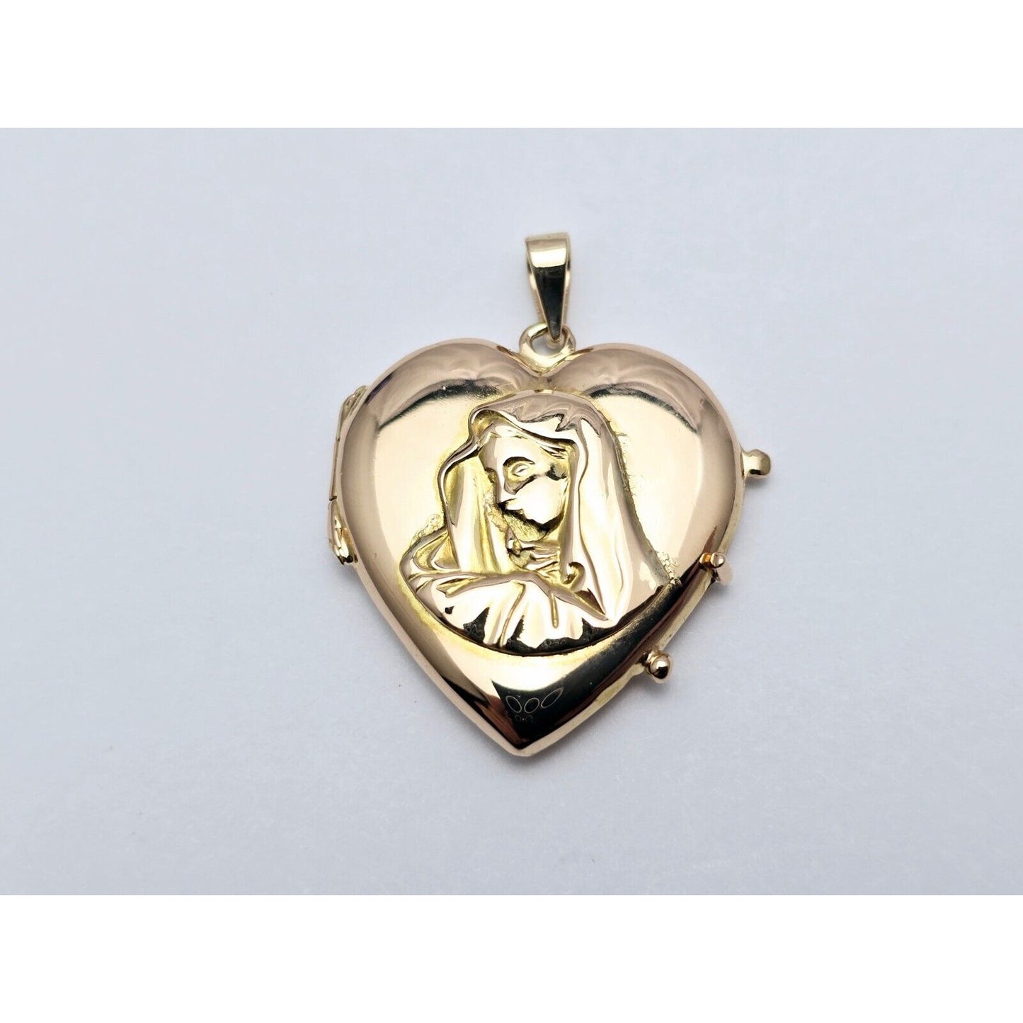 18K Yellow Gold Saint Mary Heart Locket Charm Pendant