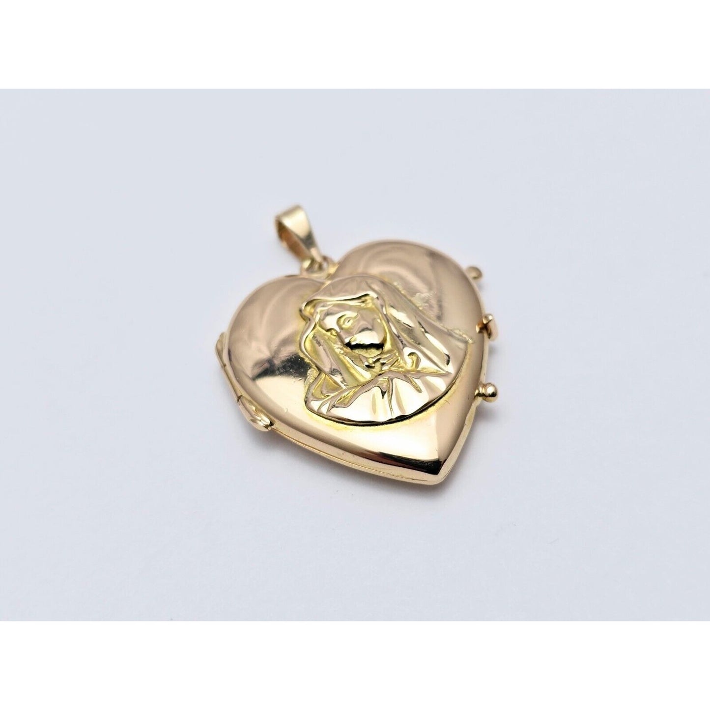18K Yellow Gold Saint Mary Heart Locket Charm Pendant