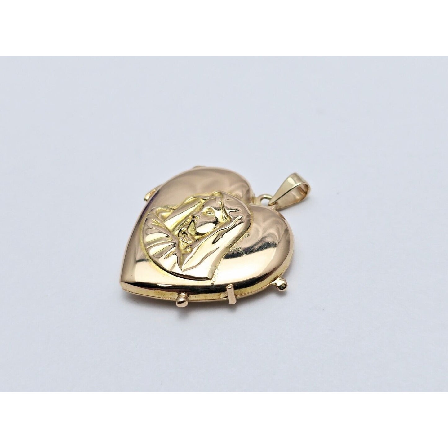 18K Yellow Gold Saint Mary Heart Locket Charm Pendant