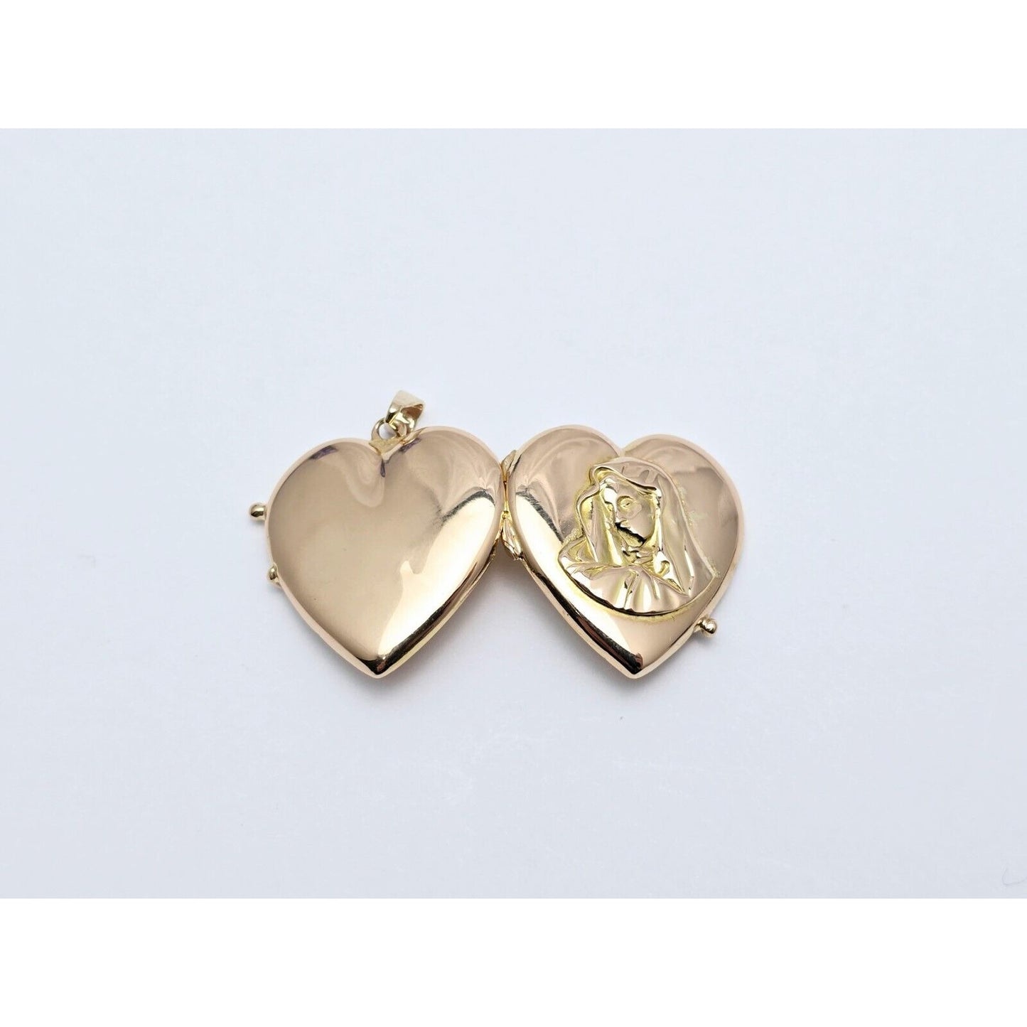 18K Yellow Gold Saint Mary Heart Locket Charm Pendant