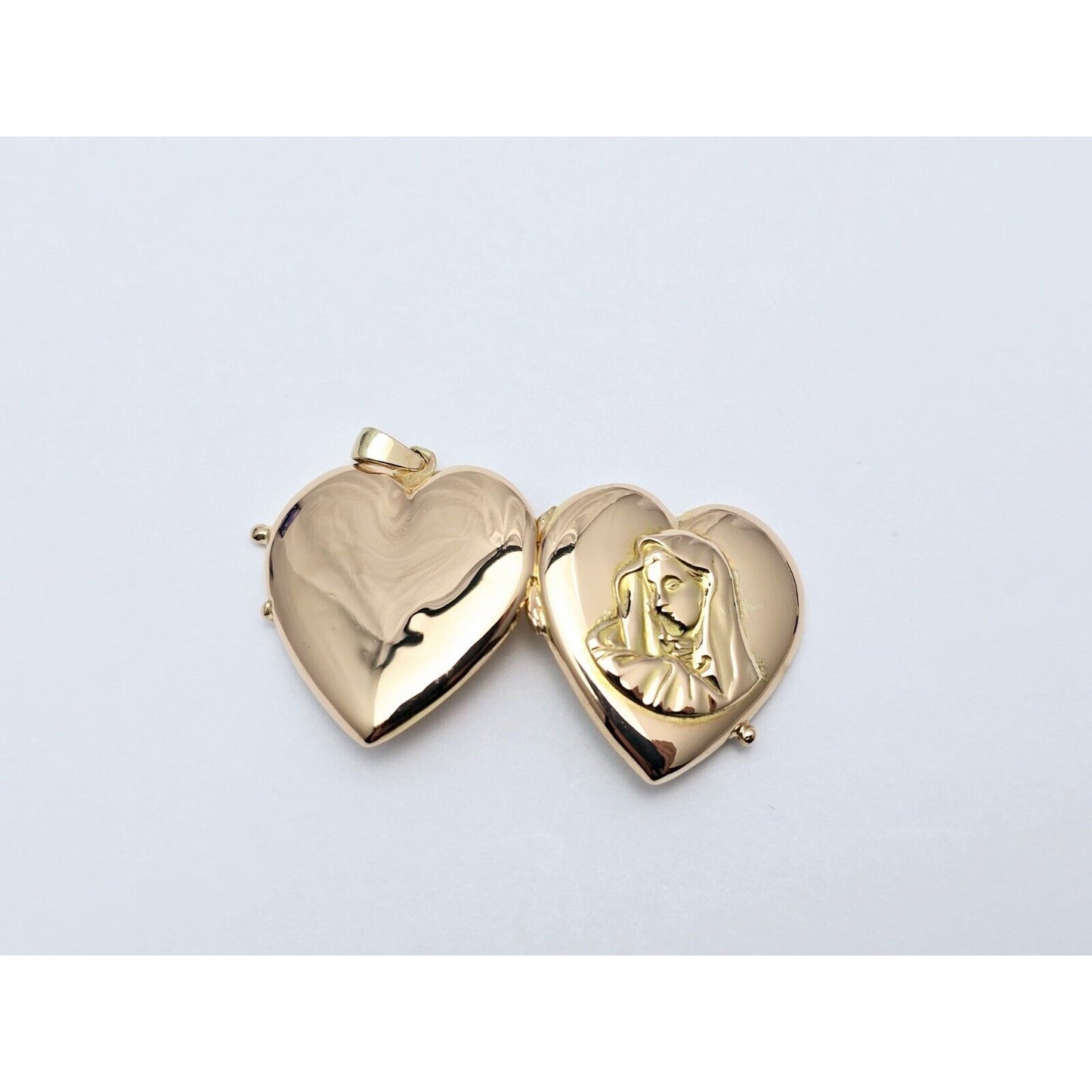 18K Yellow Gold Saint Mary Heart Locket Charm Pendant