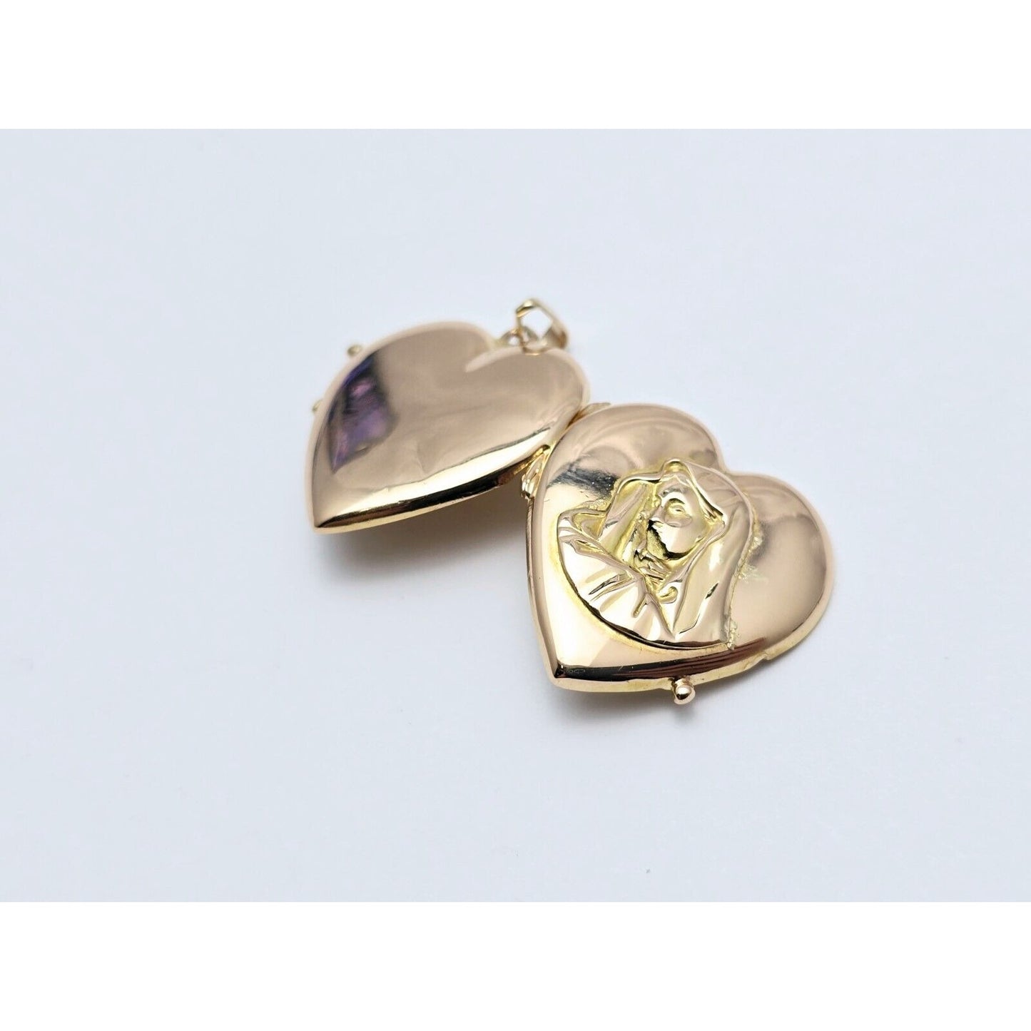 18K Yellow Gold Saint Mary Heart Locket Charm Pendant