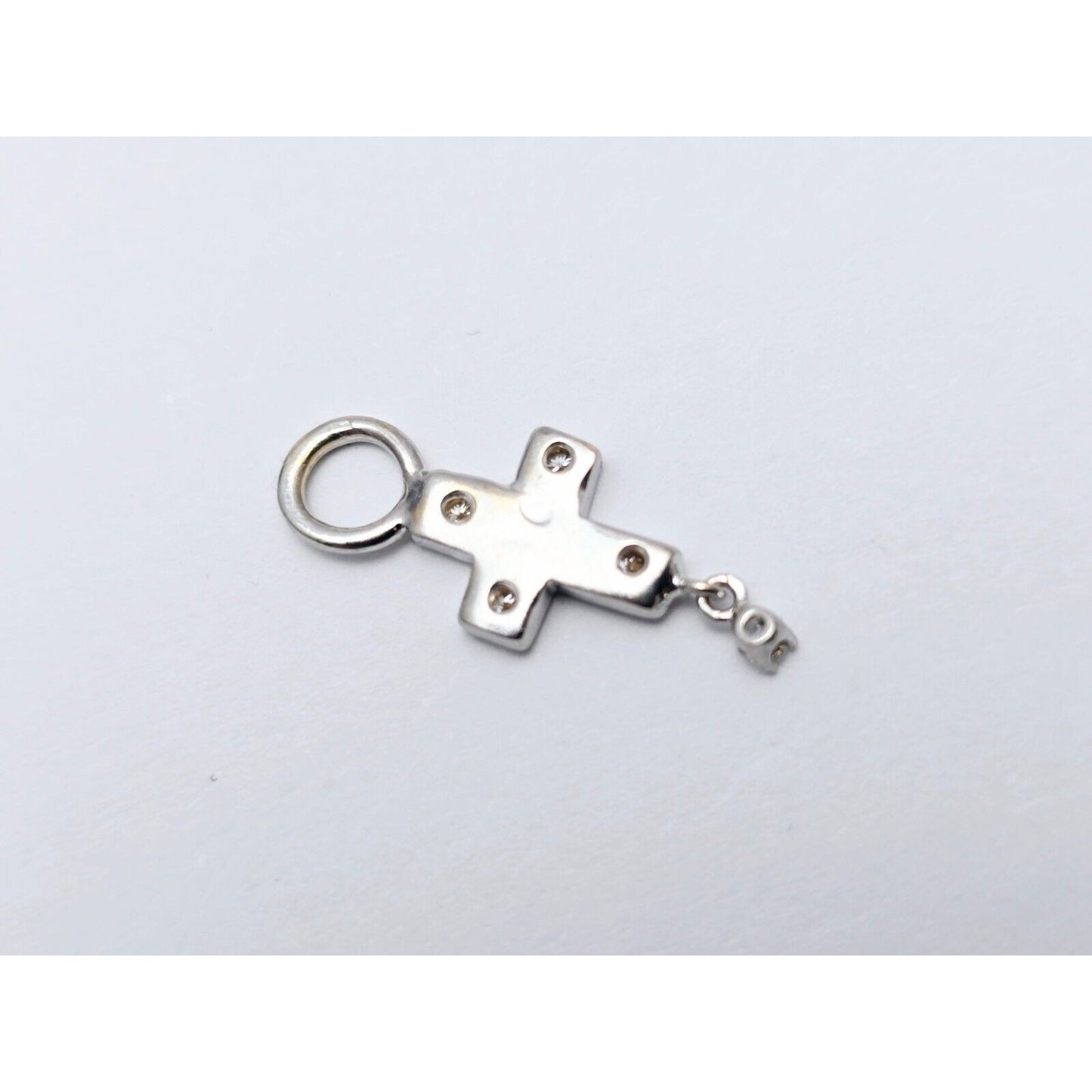 Tiny 14K White Gold Diamond Dangle Drop Religious Cross Pendant Charm