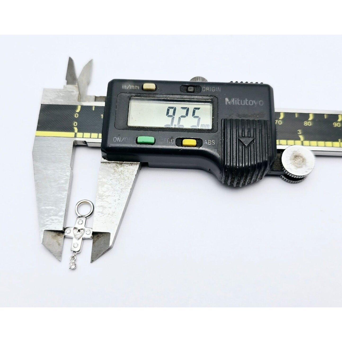 Tiny 14K White Gold Diamond Dangle Drop Religious Cross Pendant Charm