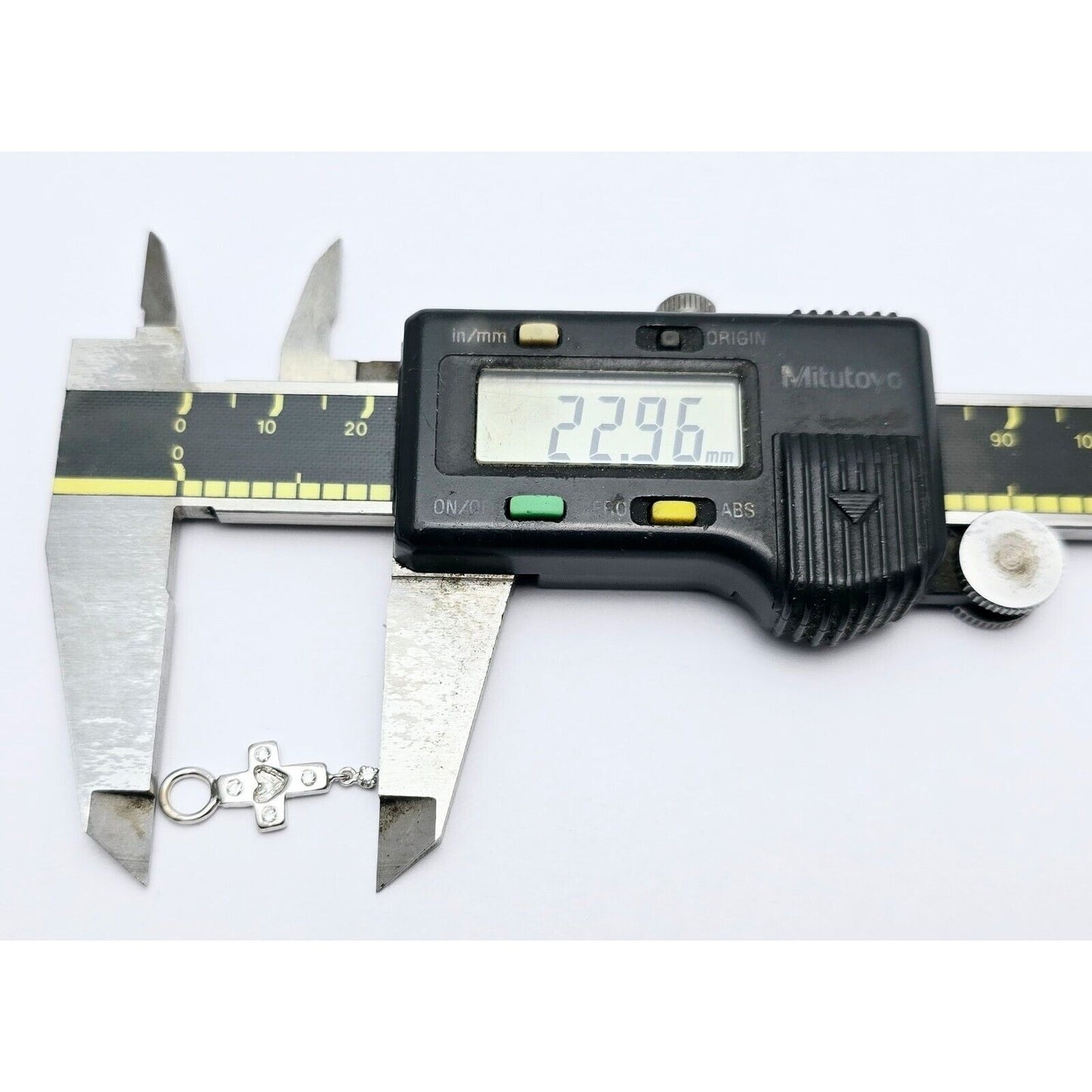 Tiny 14K White Gold Diamond Dangle Drop Religious Cross Pendant Charm