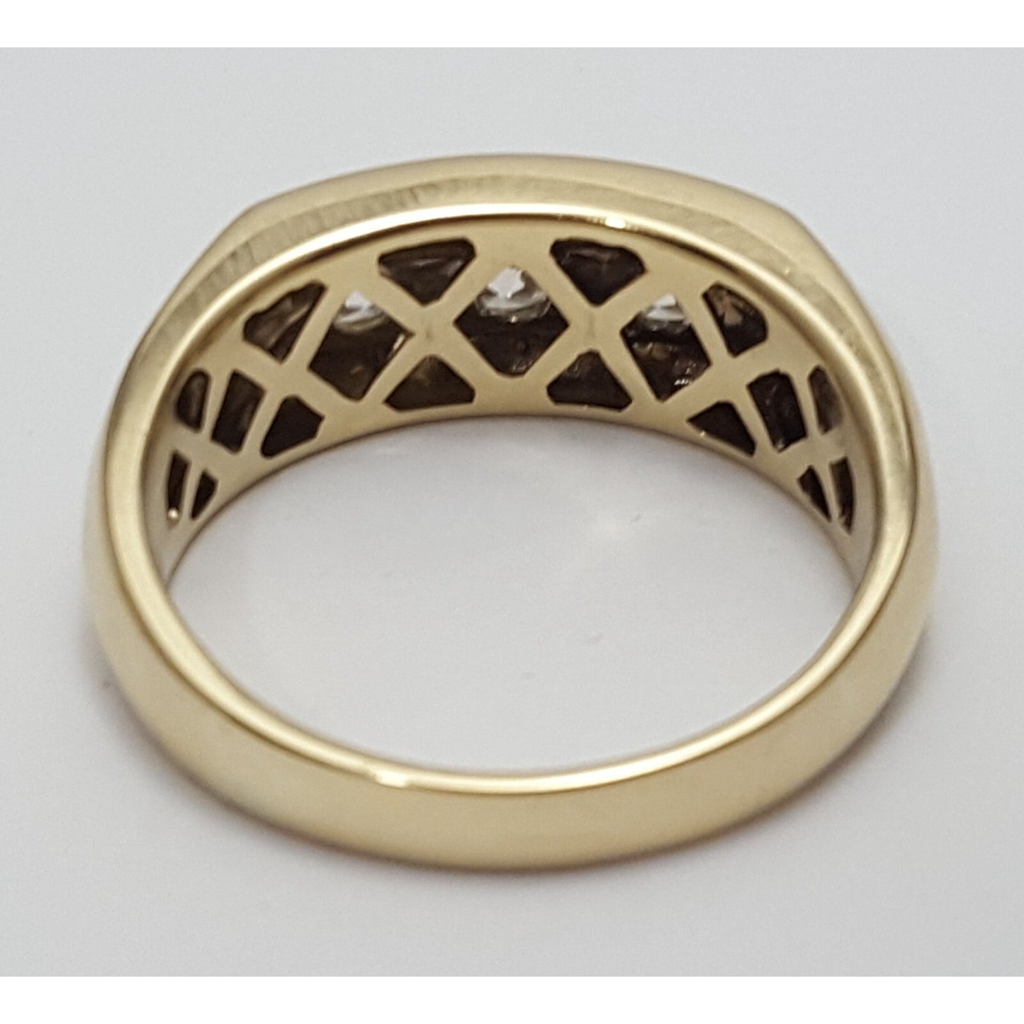 14K Two Tone Gold Channel Set Three Stone Diamond Mens Ring