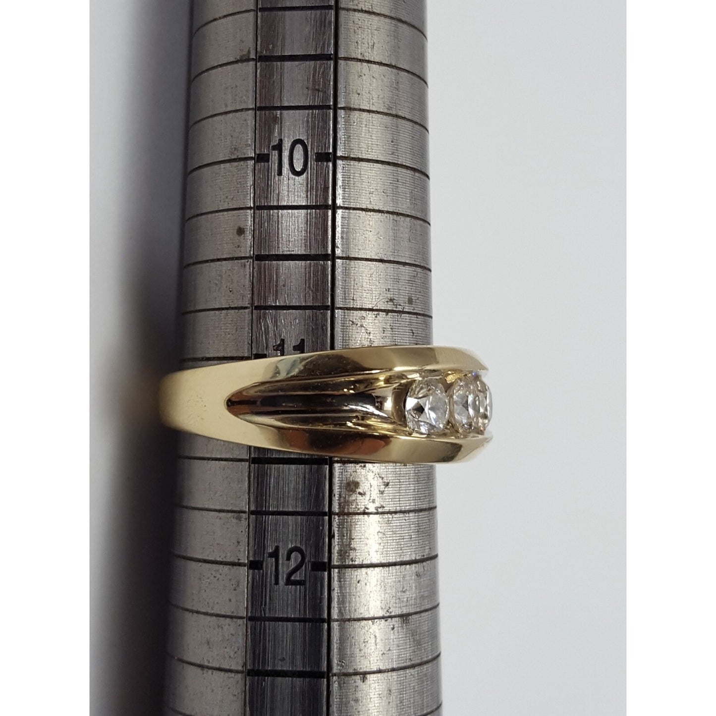 14K Two Tone Gold Channel Set Three Stone Diamond Mens Ring
