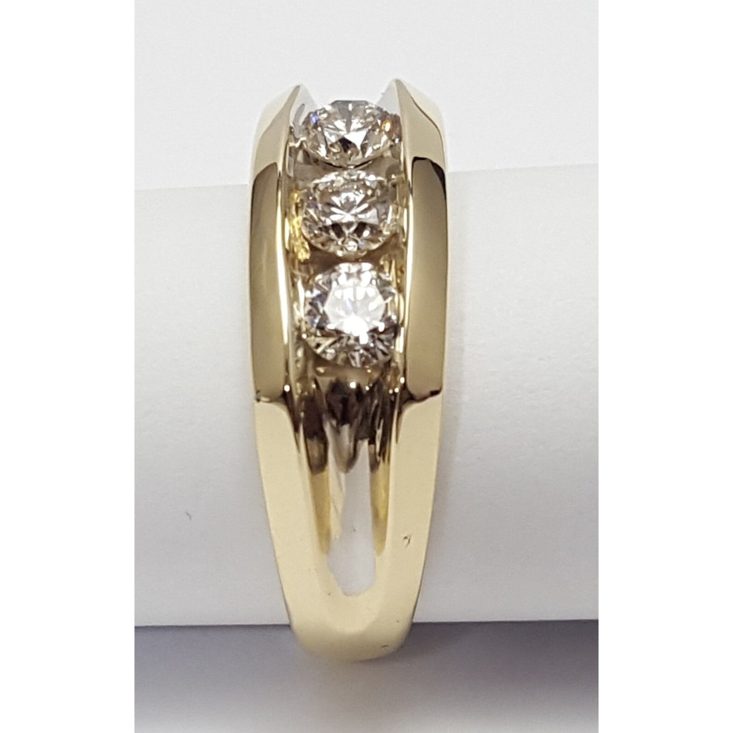 14K Two Tone Gold Channel Set Three Stone Diamond Mens Ring