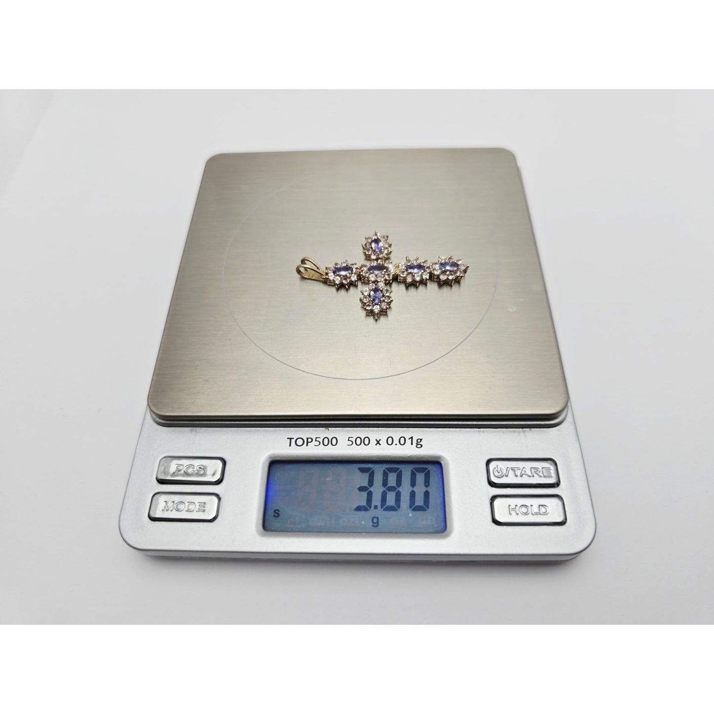 10K Yellow Gold Tanzanite & CZ Cross Pendant Charm