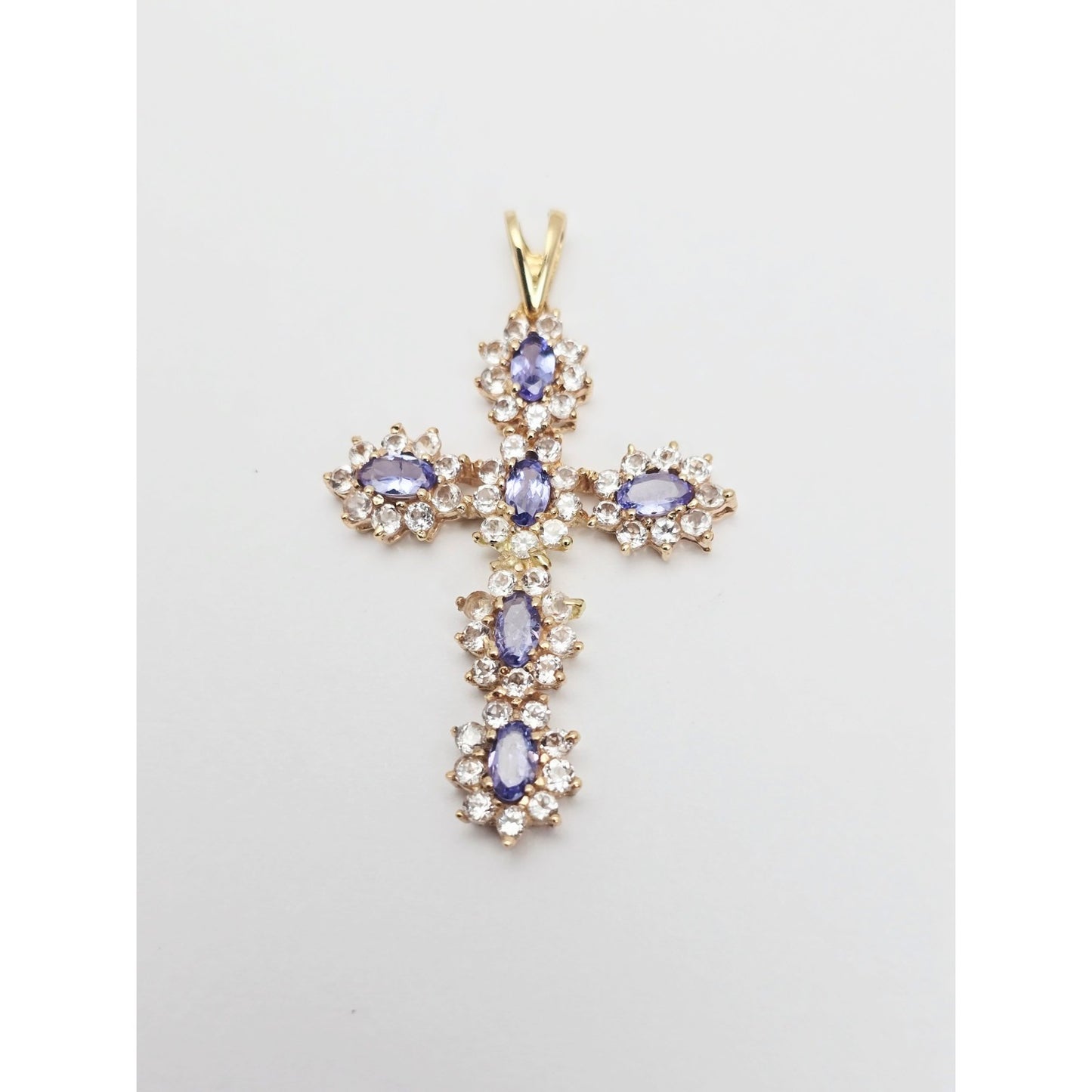 10K Yellow Gold Tanzanite & CZ Cross Pendant Charm