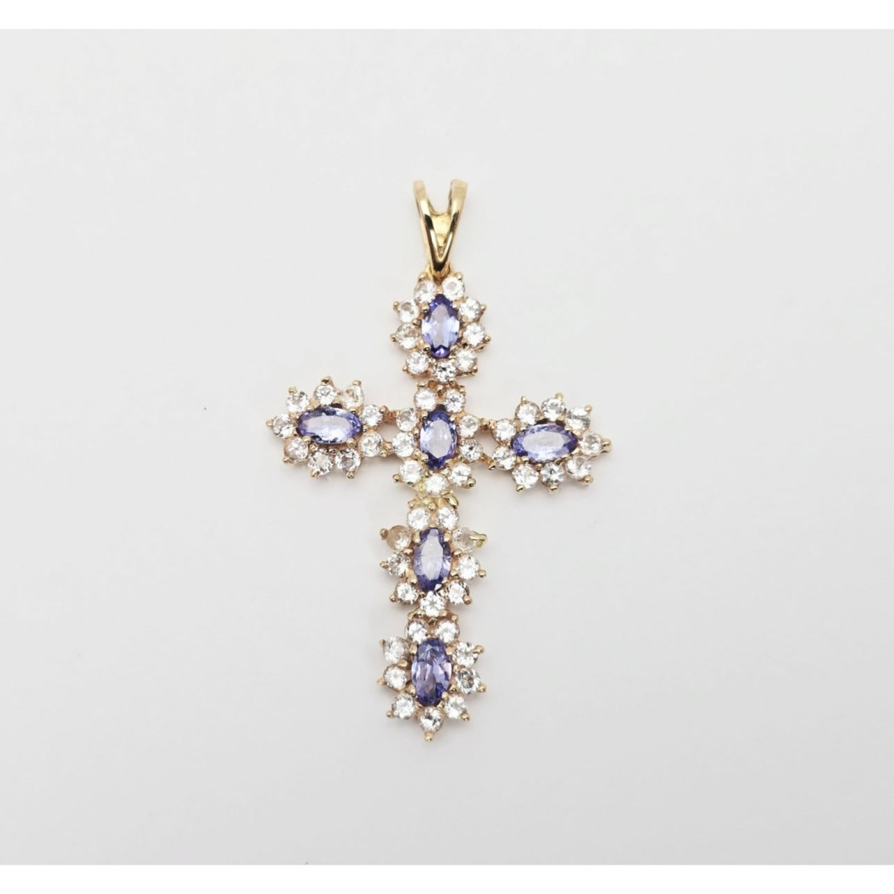 10K Yellow Gold Tanzanite & CZ Cross Pendant Charm