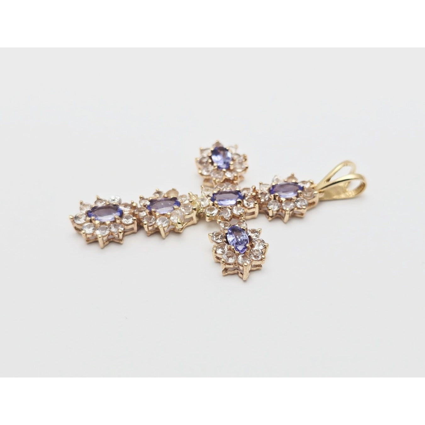 10K Yellow Gold Tanzanite & CZ Cross Pendant Charm