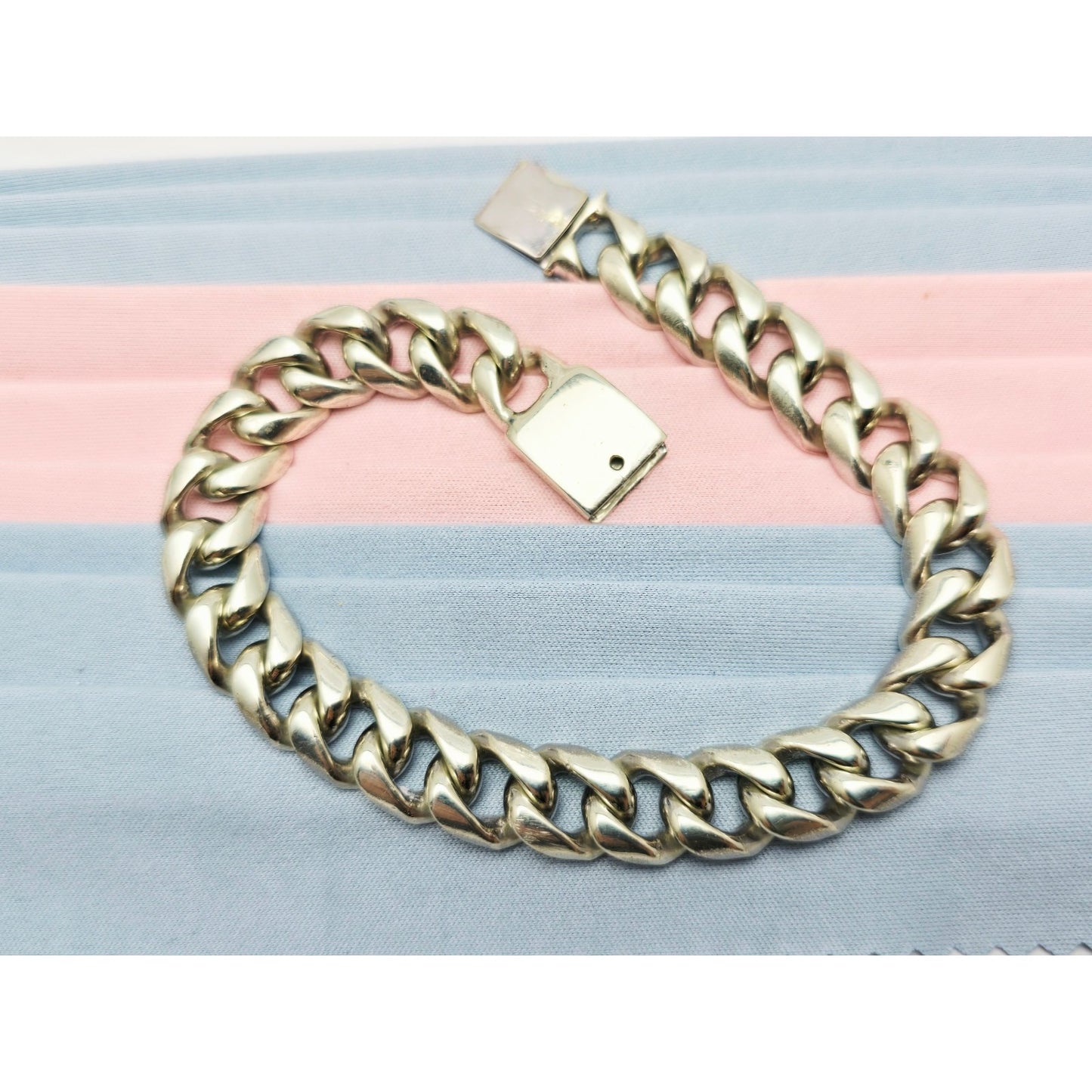 Fancy 14K White Gold Cuban Link Bracelet