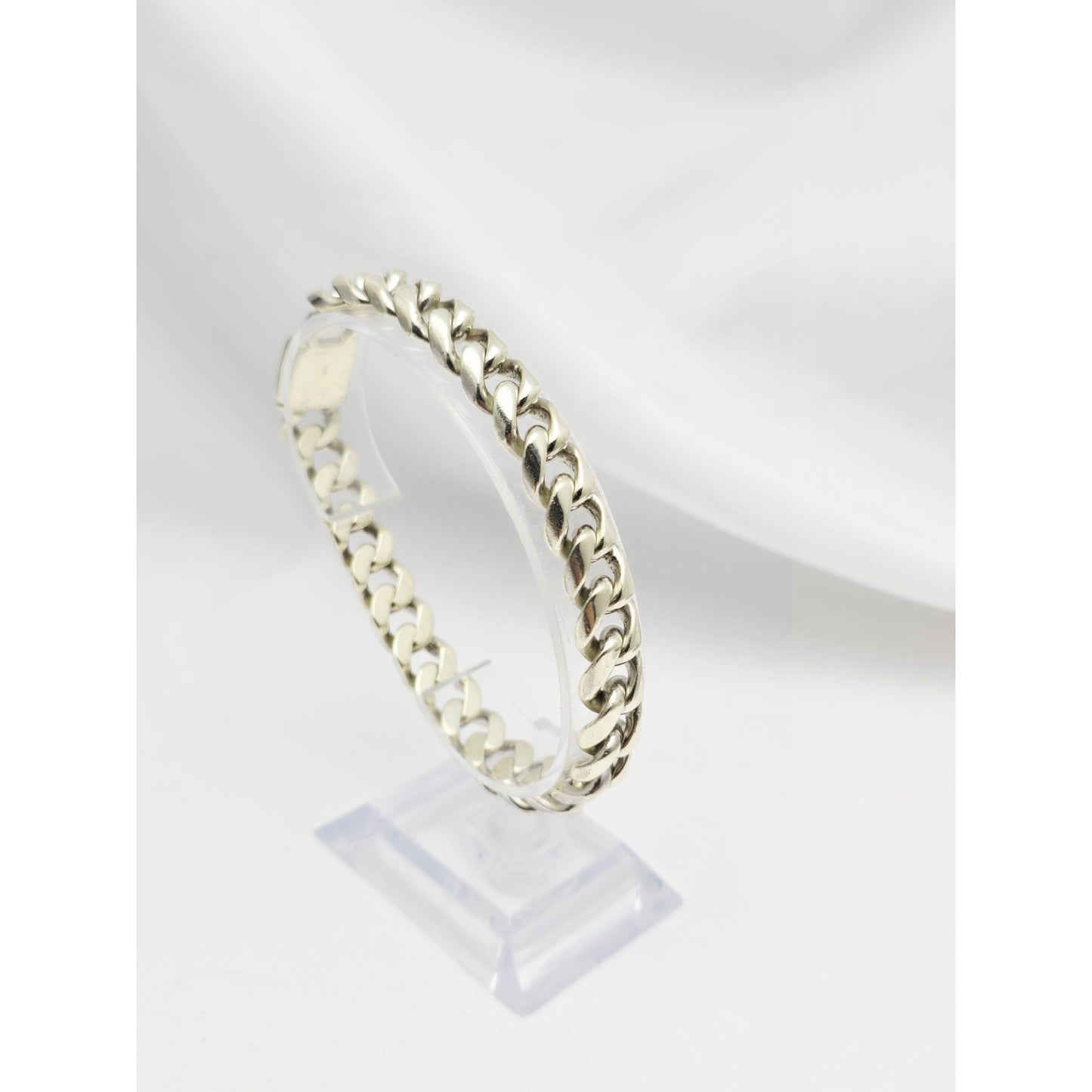 Fancy 14K White Gold Cuban Link Bracelet